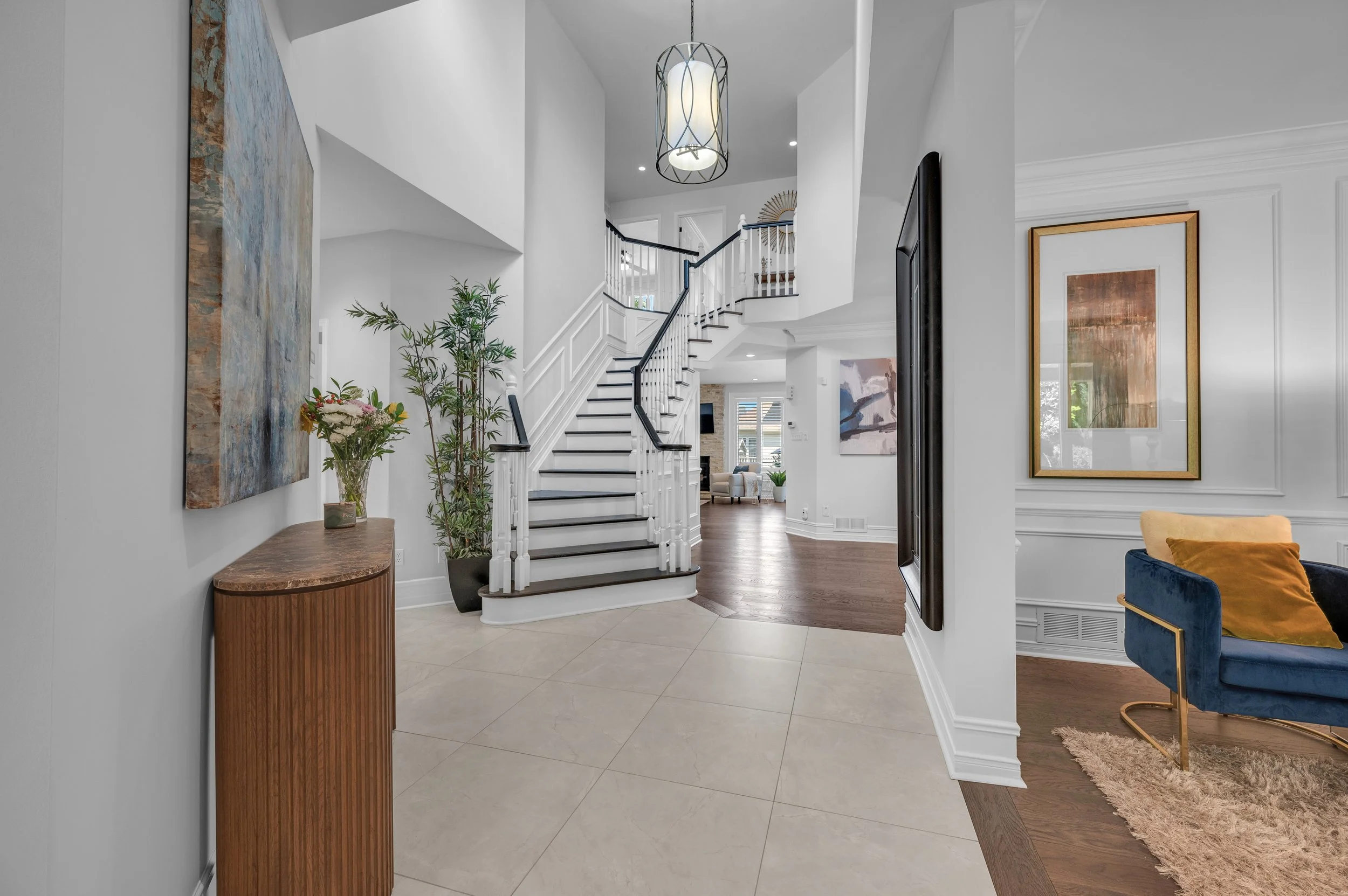Professional real estate photography of a luxury home staircase in Ottawa