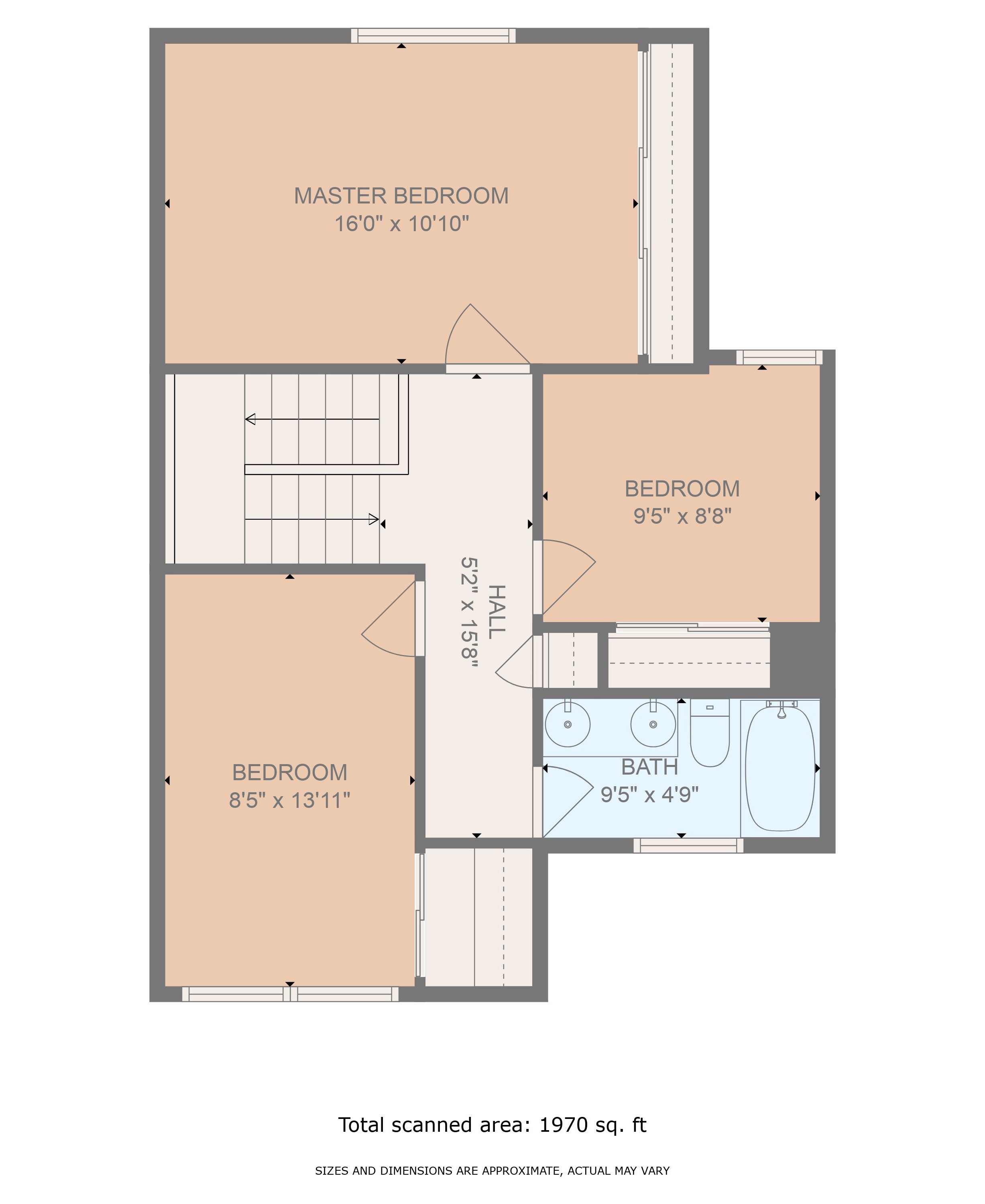 Compact home floor plan with room measurements