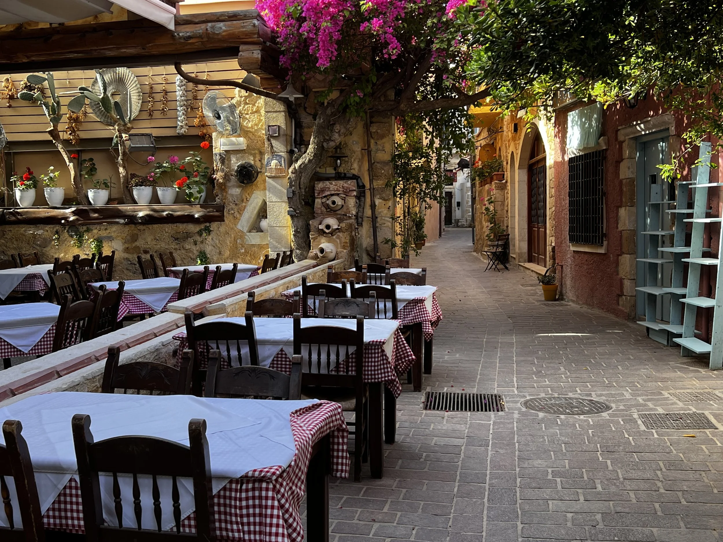 Empty outdoor street restaurant