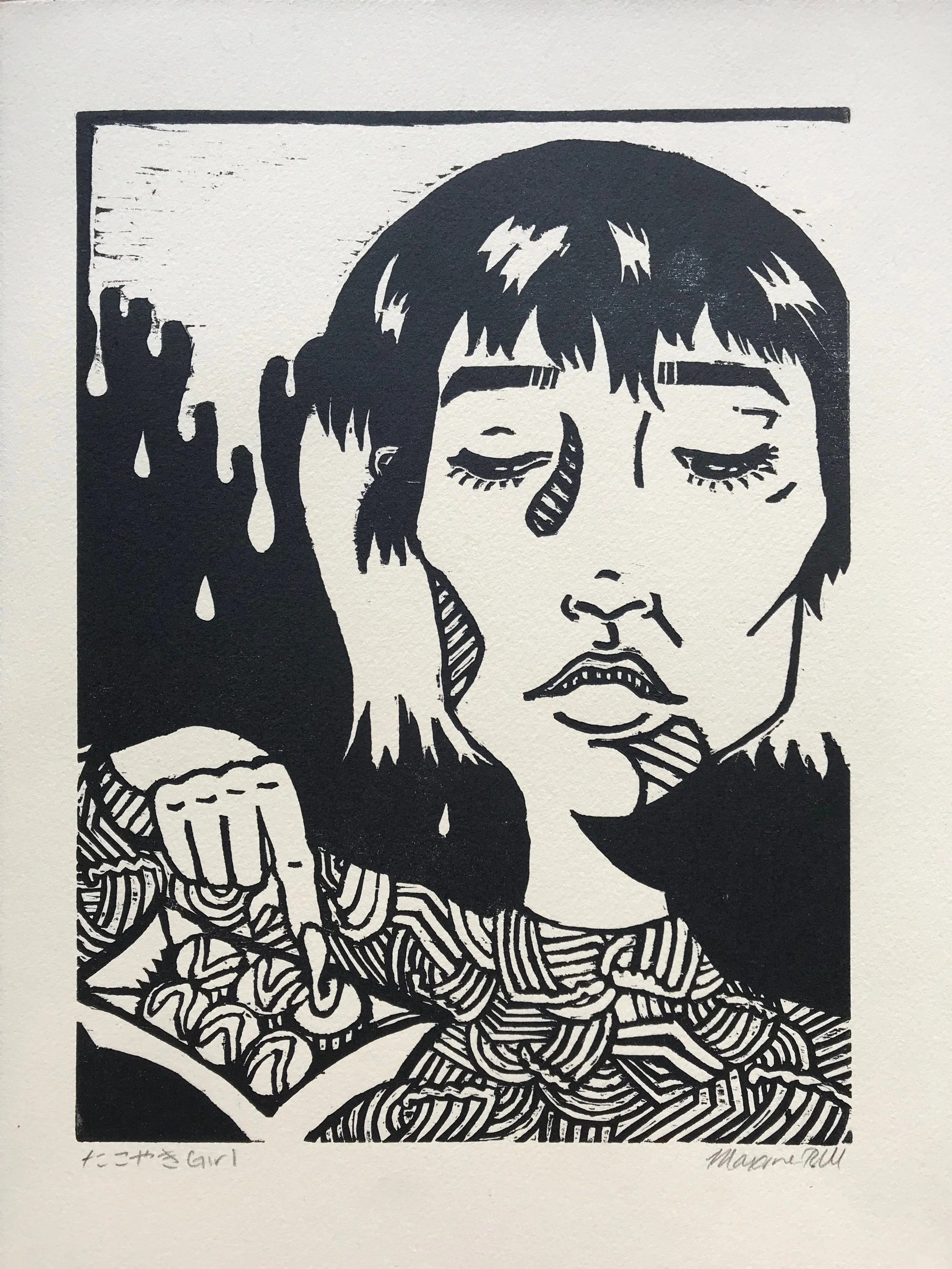 たこ焼きGirl (tan paper, 2017)