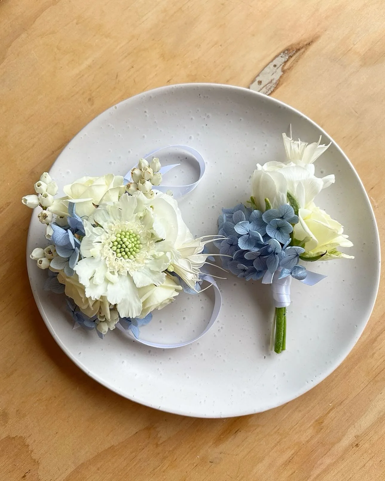 M A T C H I N G . S E T . 💙
A pretty little Wrist Corsage &amp; Buttonhole pair x