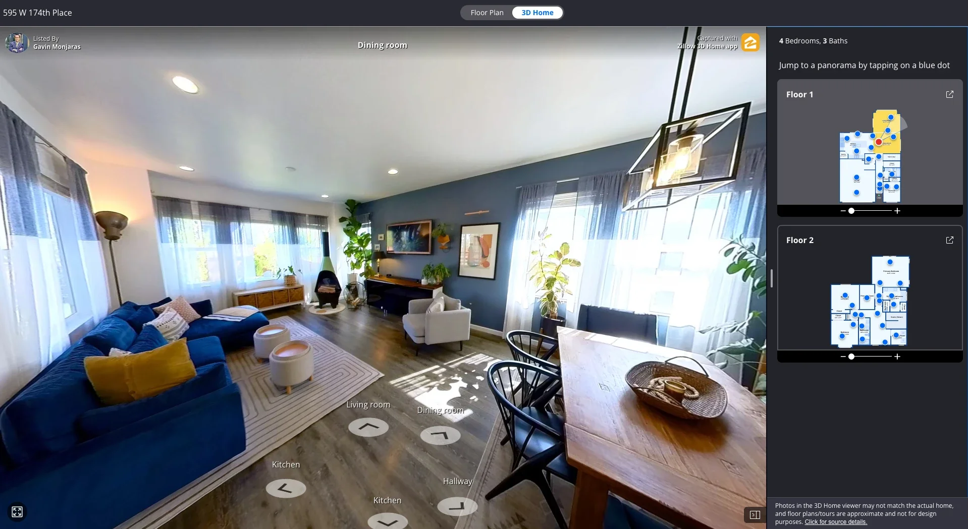 Real estate 360 virtual tour living room