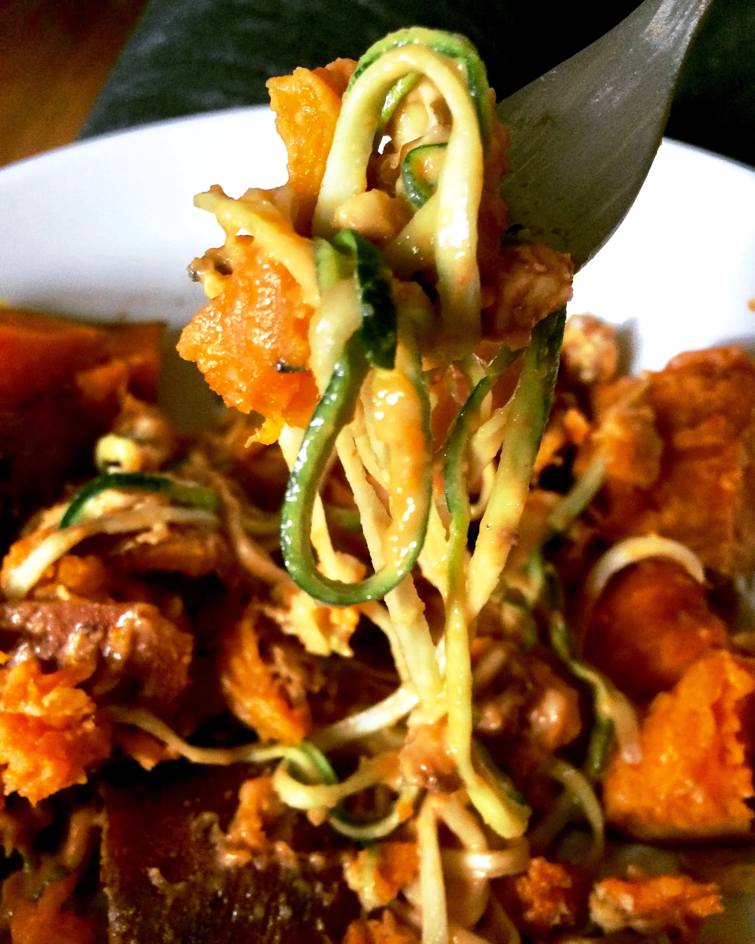 Zoodles + sweet potatoes! 