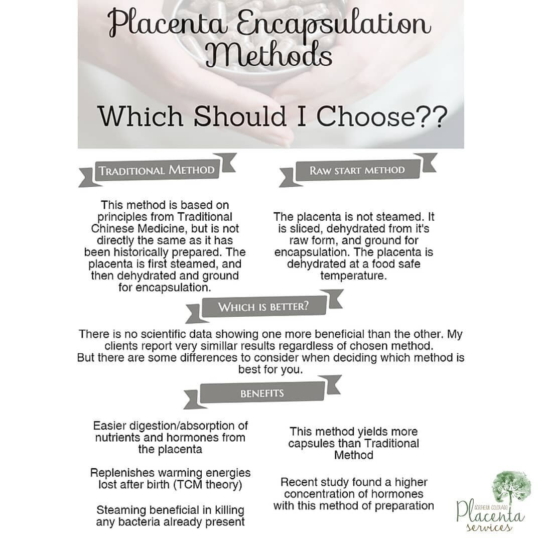 What is the difference in the two encapsulation methods and which is right for you? This graphic might help you decide! If you have any other questions about your options for #placentaencapsulation, please reach out so we can chat about it. You can a