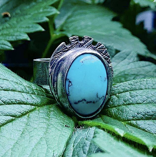 Boho Turquoise Bezel Set Ring (Size 5.5)