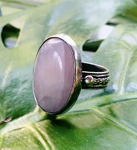 Rose Quartz Ring with Floral Band (Size 9)