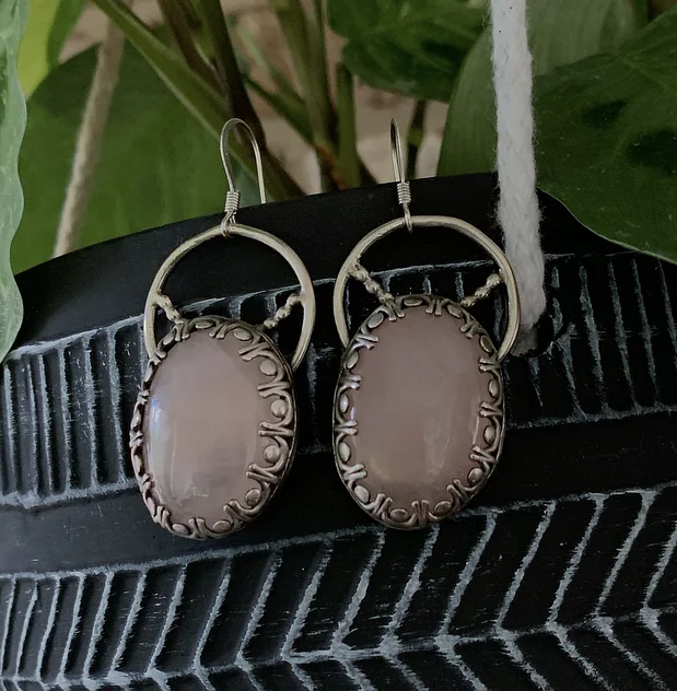 Ornamental Rose Quartz Earrings