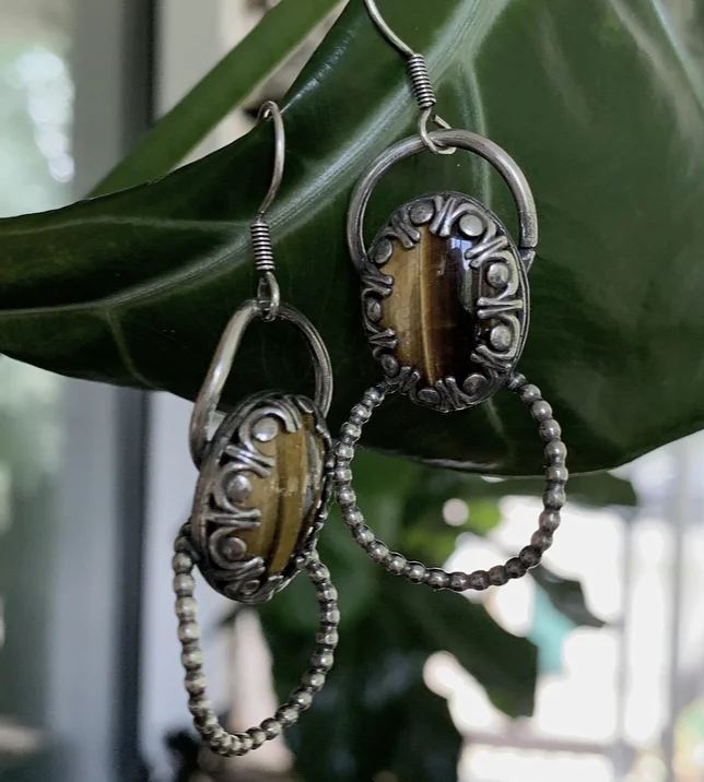 Dangle Drop Tiger's Eye Earrings 