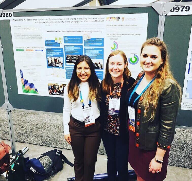  Presenting the GeoPath poster at AGU 2019 with Alexandra Valencia Villa (L) and Brittany Hupp (R). 