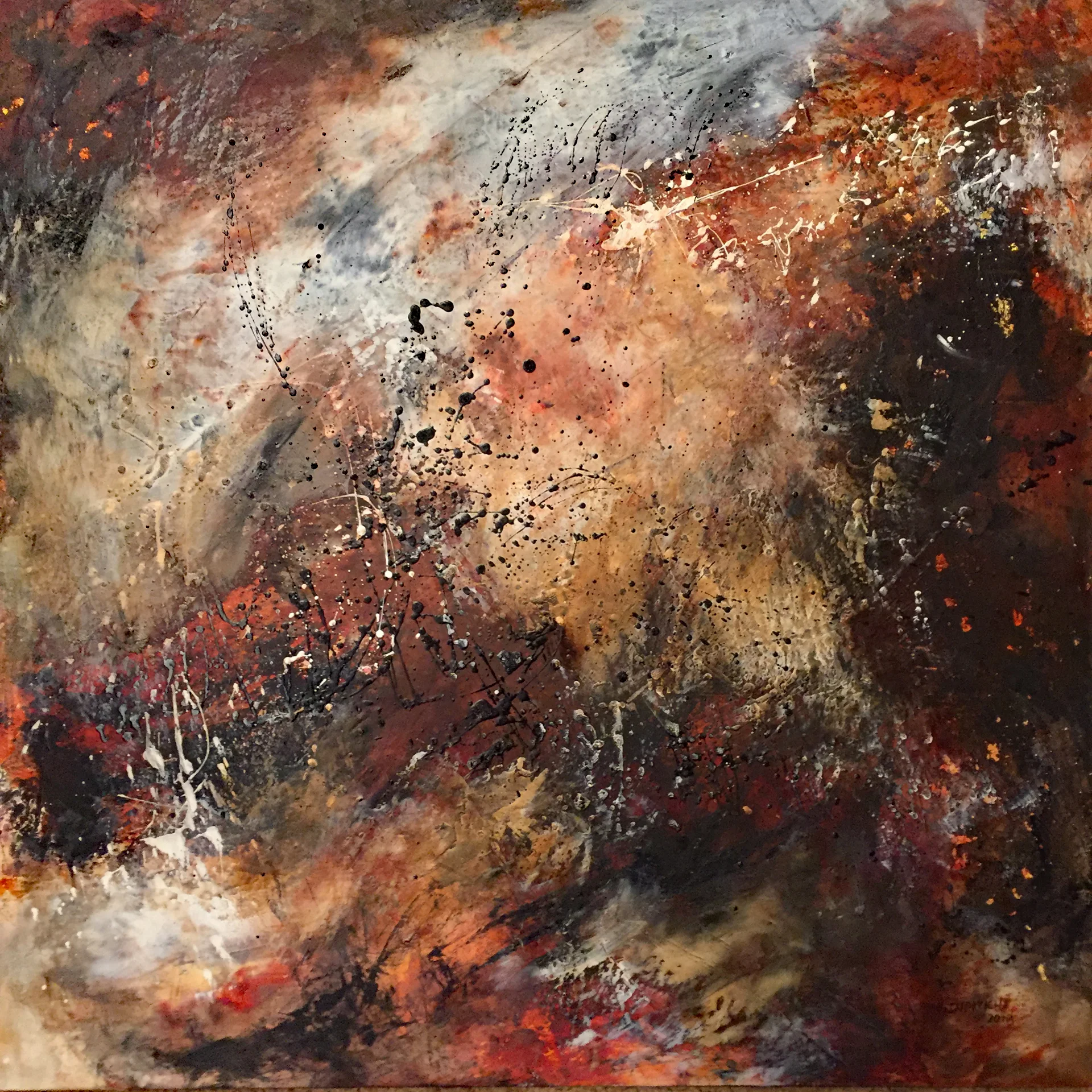 Mudslinging Mixed Media Oil and Cold Wax 24” x 24”