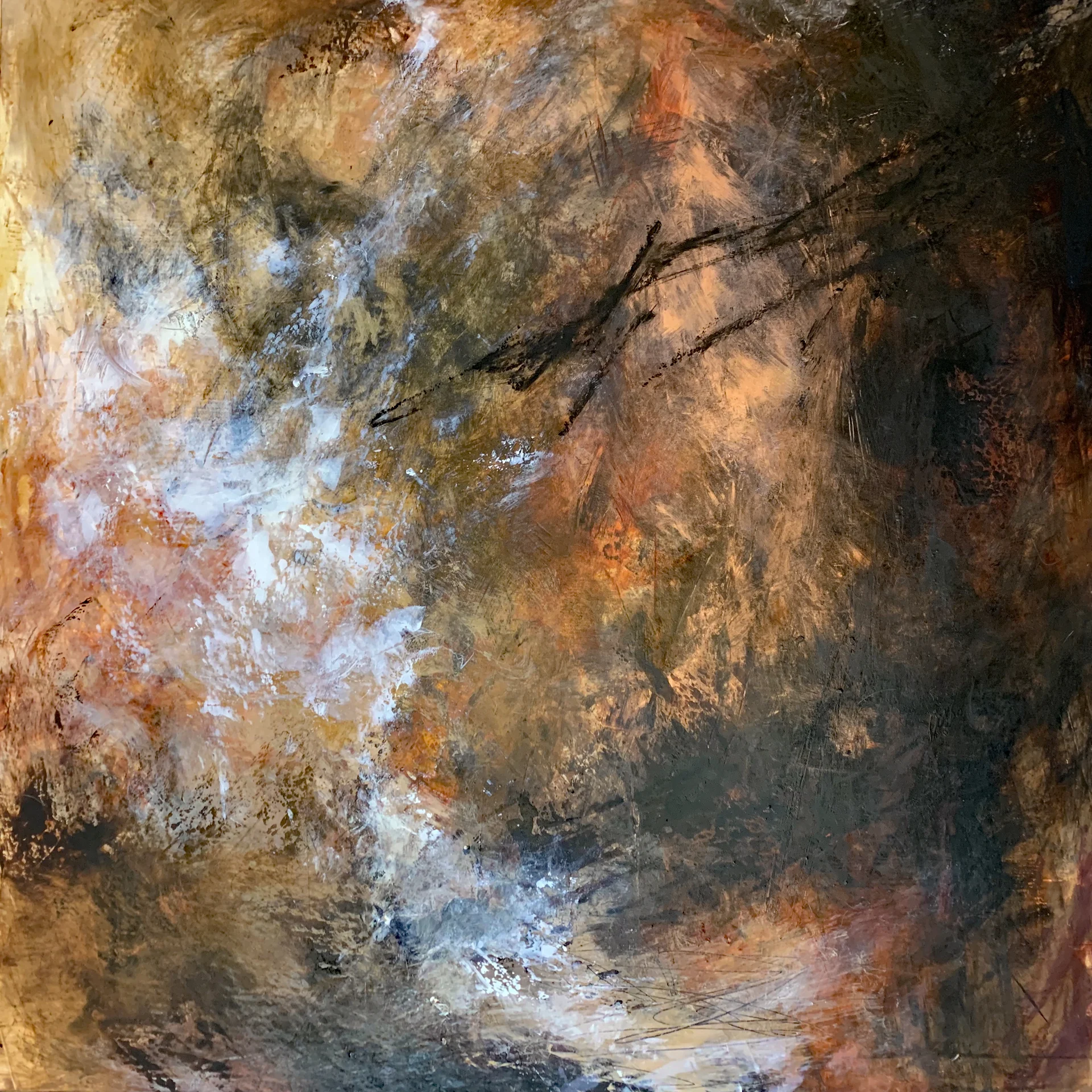 Fractured Meandering I Mixed Media Oil and Cold Wax 30” x 30” 2018