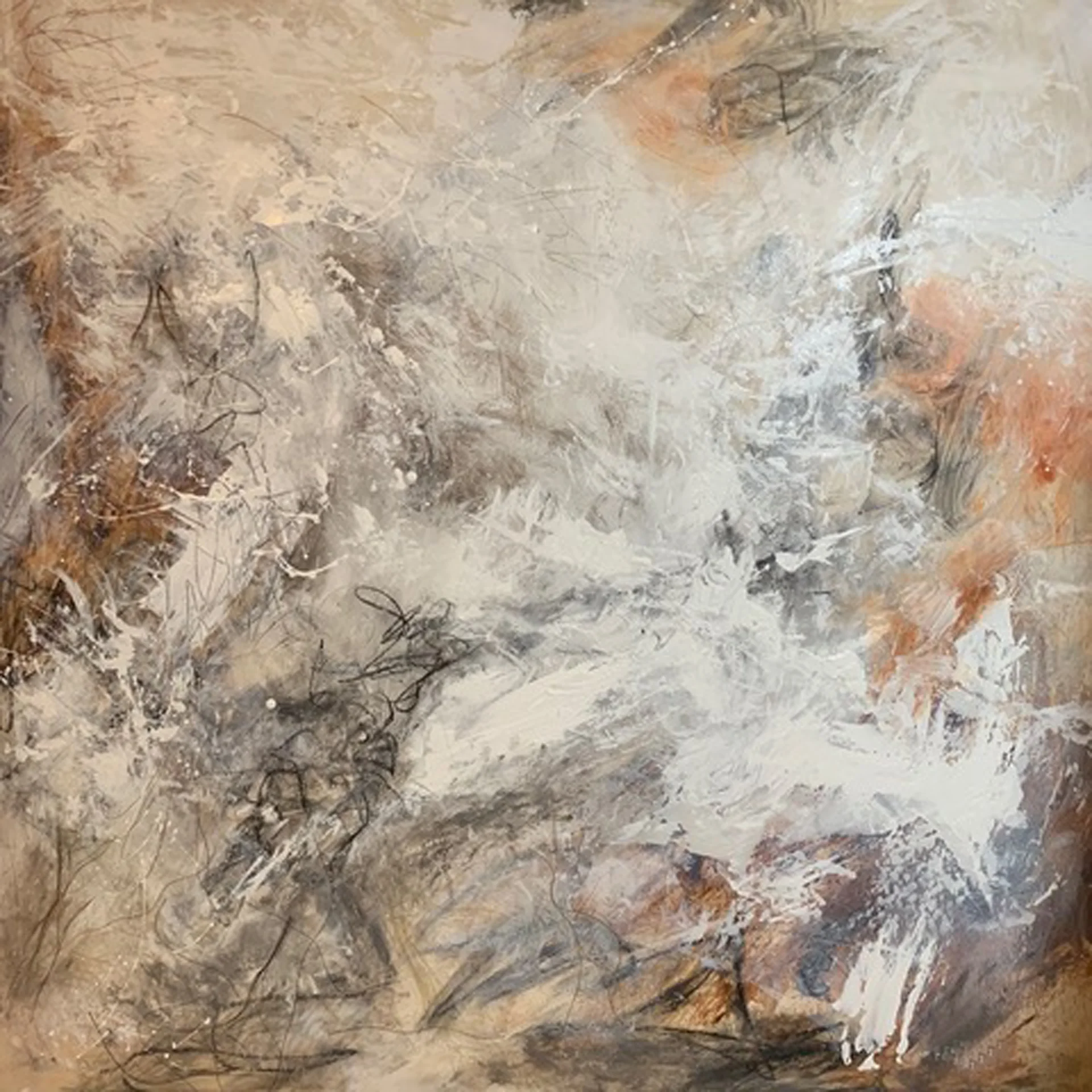 Slurry Mixed media oil and cold wax 30” x 30” 2019