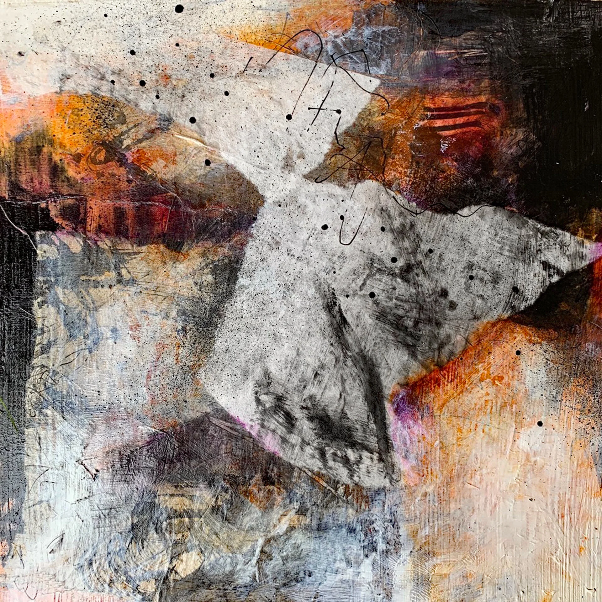 Untitled Mixed Media Acrylic and Ink Collage 12'“ x 12” SOLD