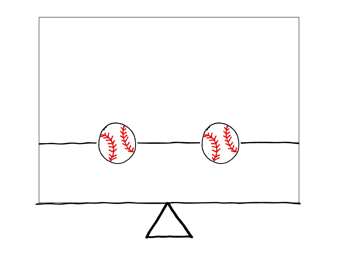 Balanced - 2 baseballs equally spaced