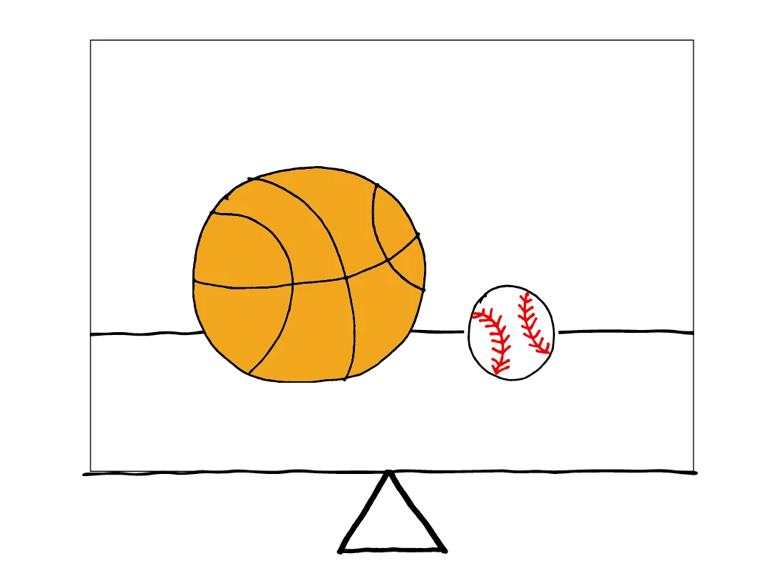Balanced - 1 basketball & 1 baseball not equally spaced