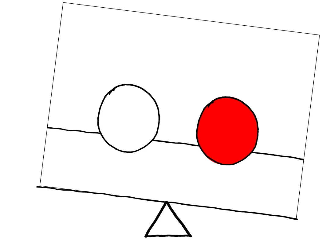 Unbalanced - 1 red ball & 1 white ball of the same size equally spaced