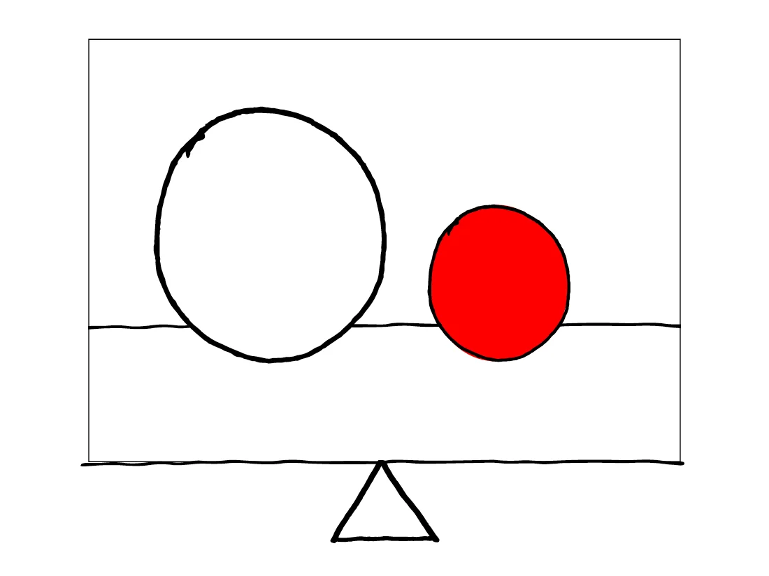 Balanced - 1 small red ball & 1 large white ball equally spaced