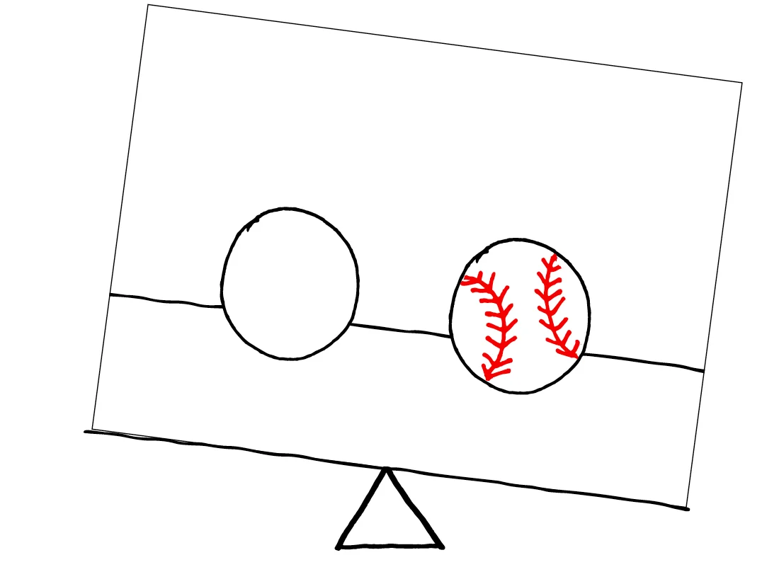 Unbalanced - 1 baseball & 1 ball of the same size equally spaced