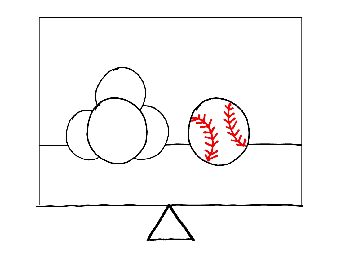 Balanced - 1 baseball & multiple balls of the same size 