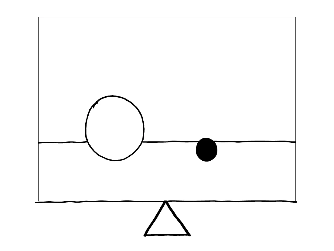 Balanced - Larger white circle and smaller dark circle equally spaced