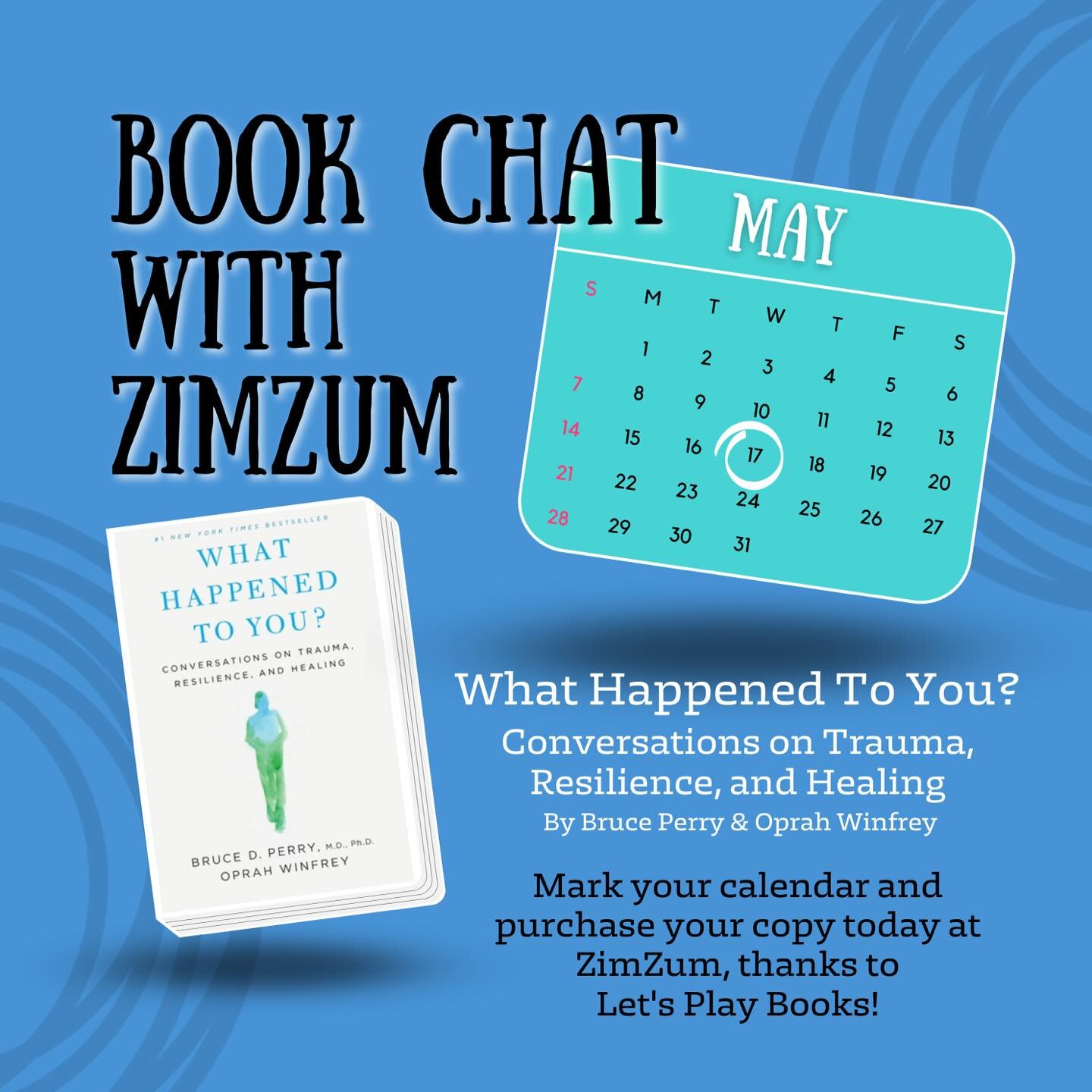 You're invited to a ZimZum Book Chat! 
📚
On May 17th we'll be hosting an on-site book chat at 20 E. 4th Street Emmaus, where we will highlight the book &quot;What Happened To You? - Conversations on trauma, resilience, and healing.&quot; With a few 