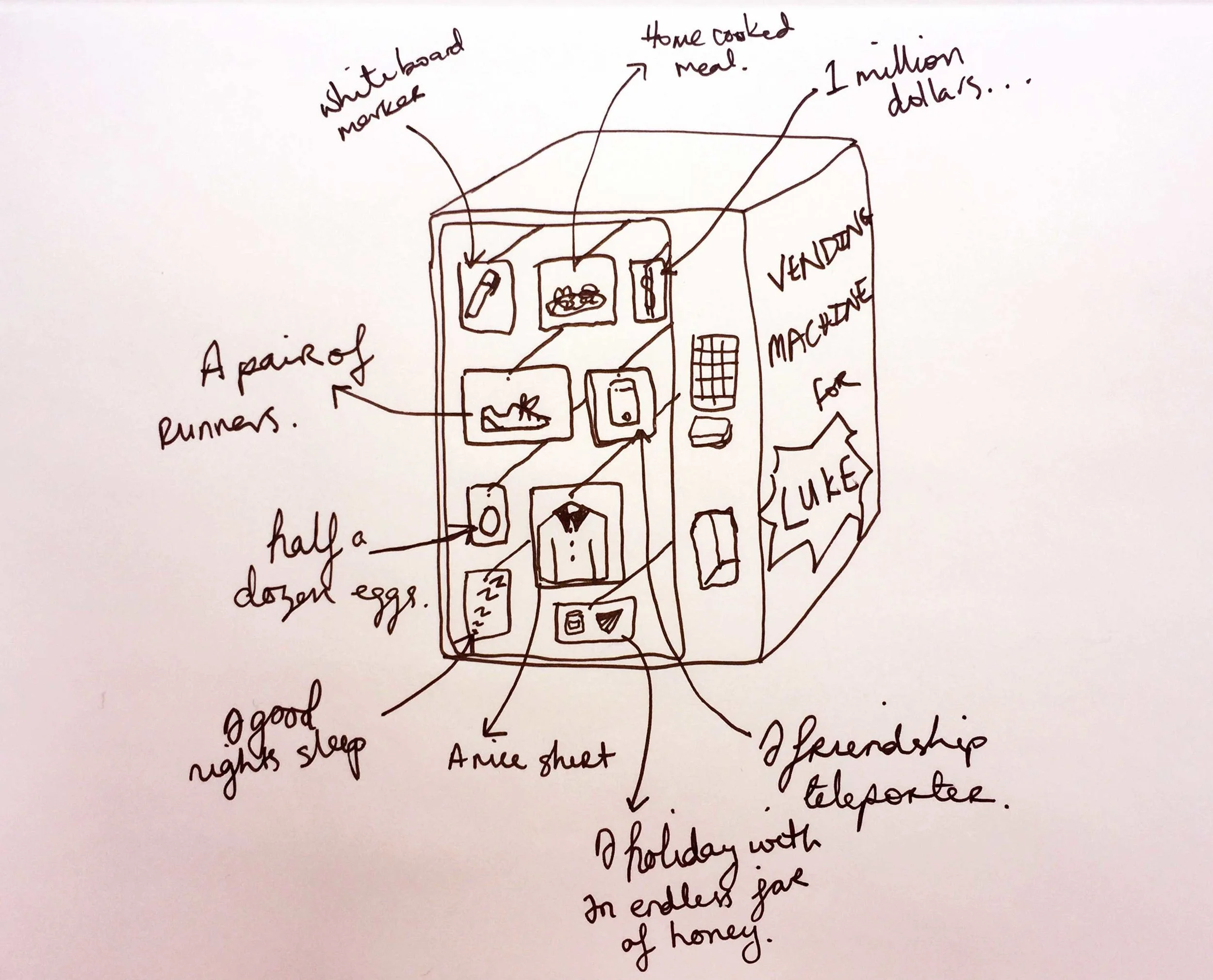 The perfect vending machine. Drawing Luke Hockley