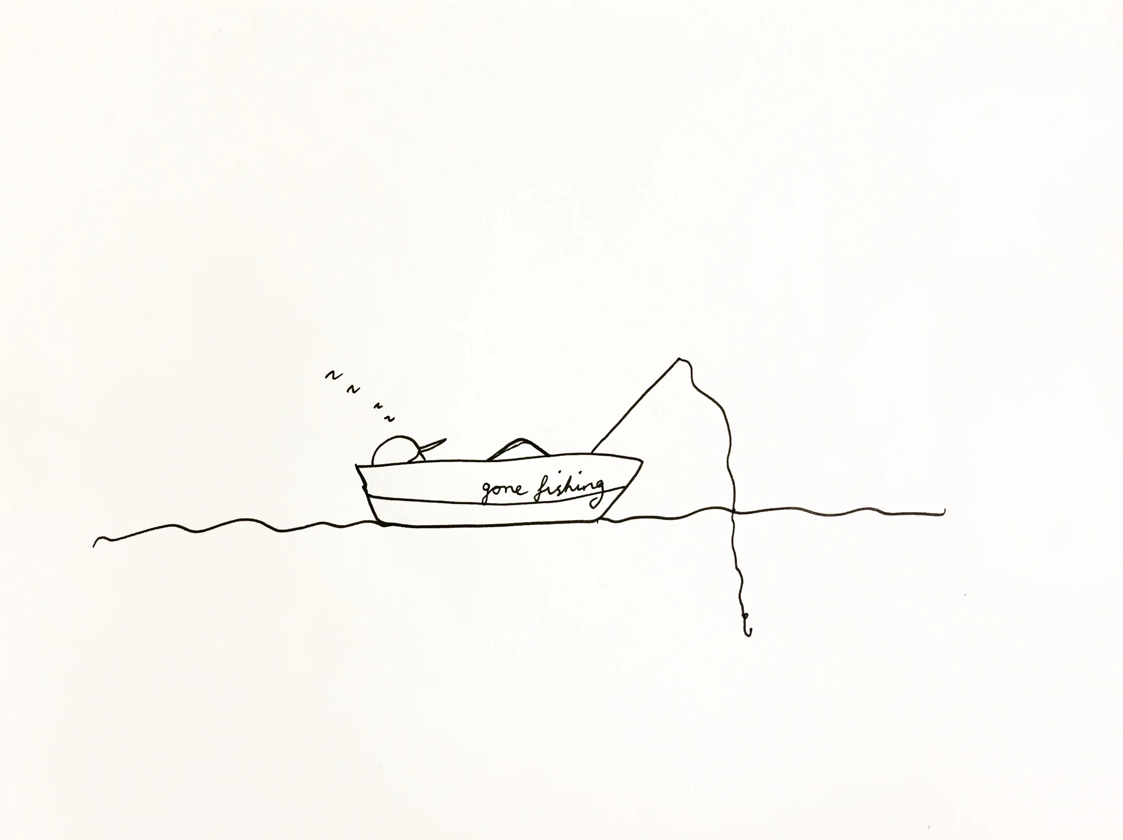Gone fishing. Drawing Luke Hockley.