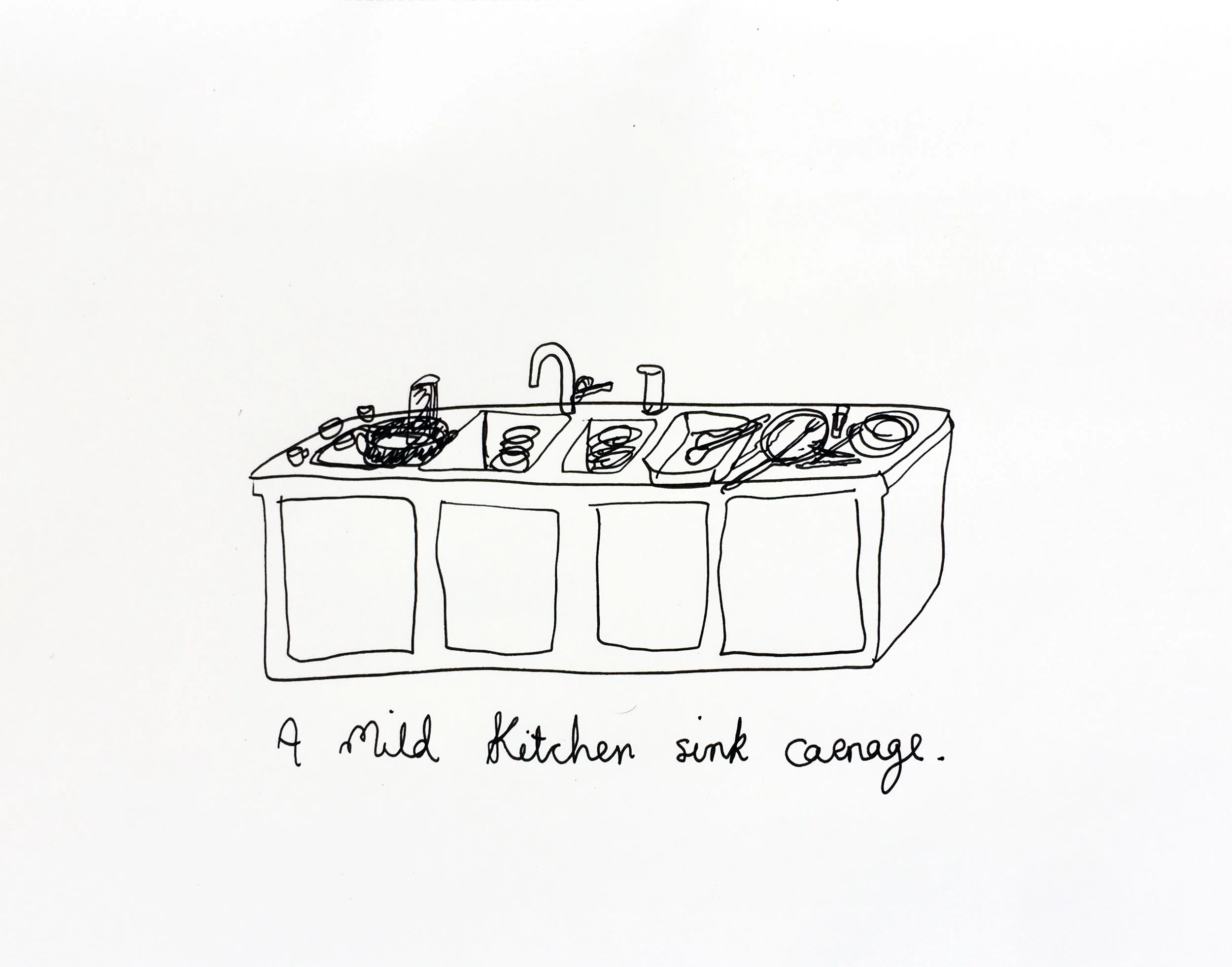 A kitchen sink carnage. Drawing Luke Hockley.