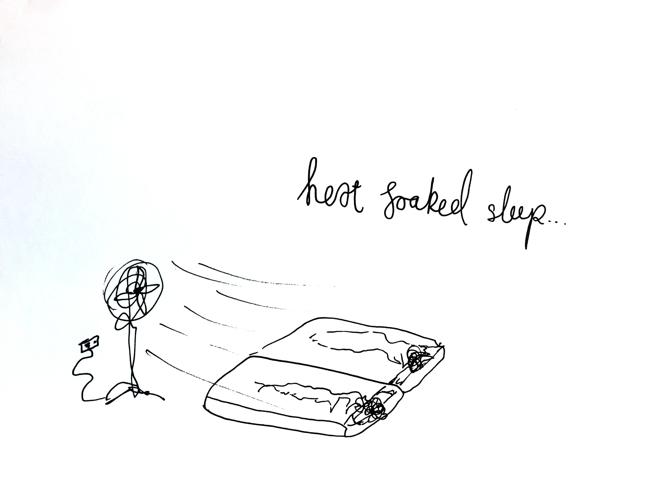 Heat soaked sleep. Drawing Luke Hockley.