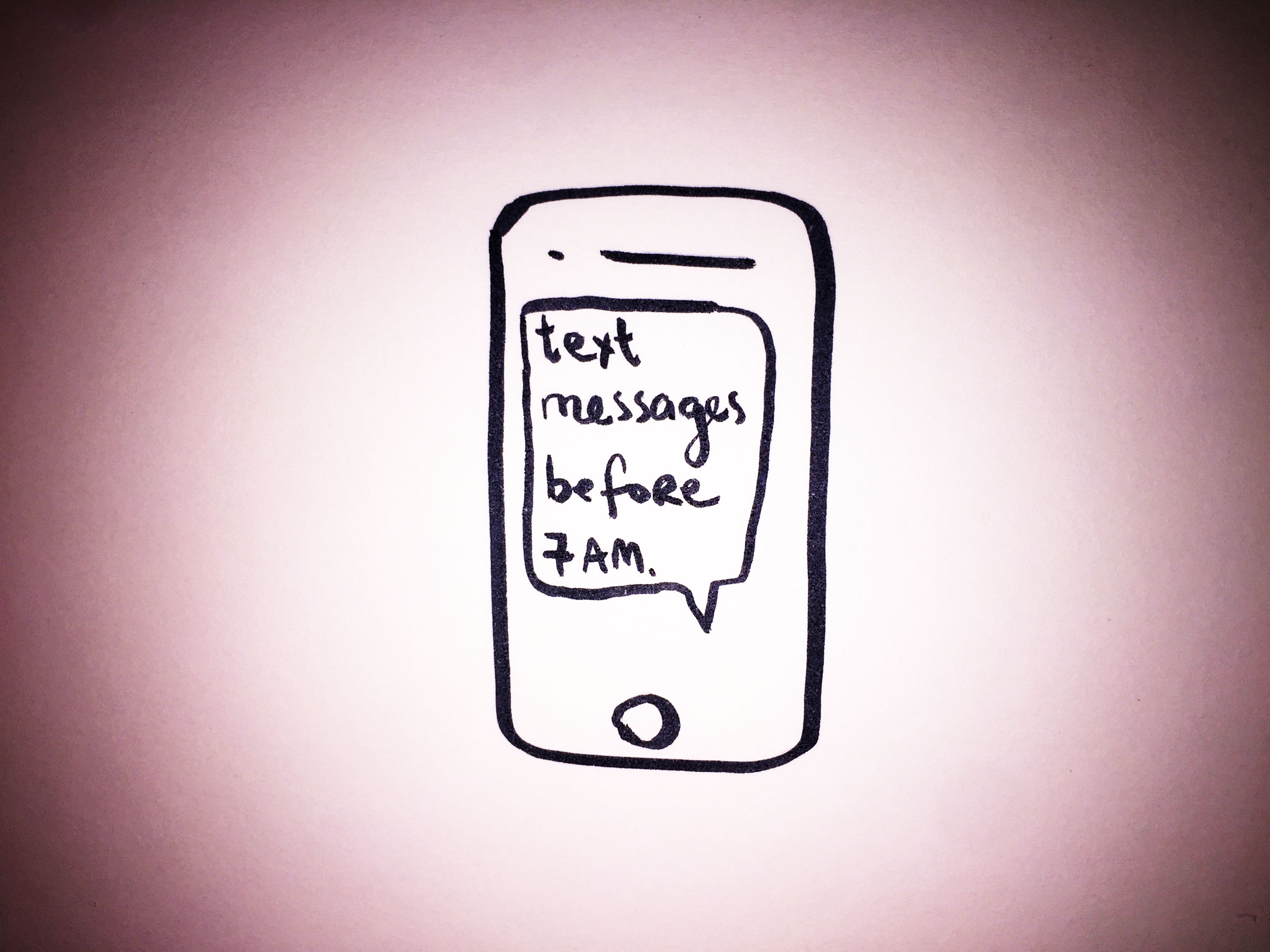Text messages before 7am. Drawing Luke Hockley.