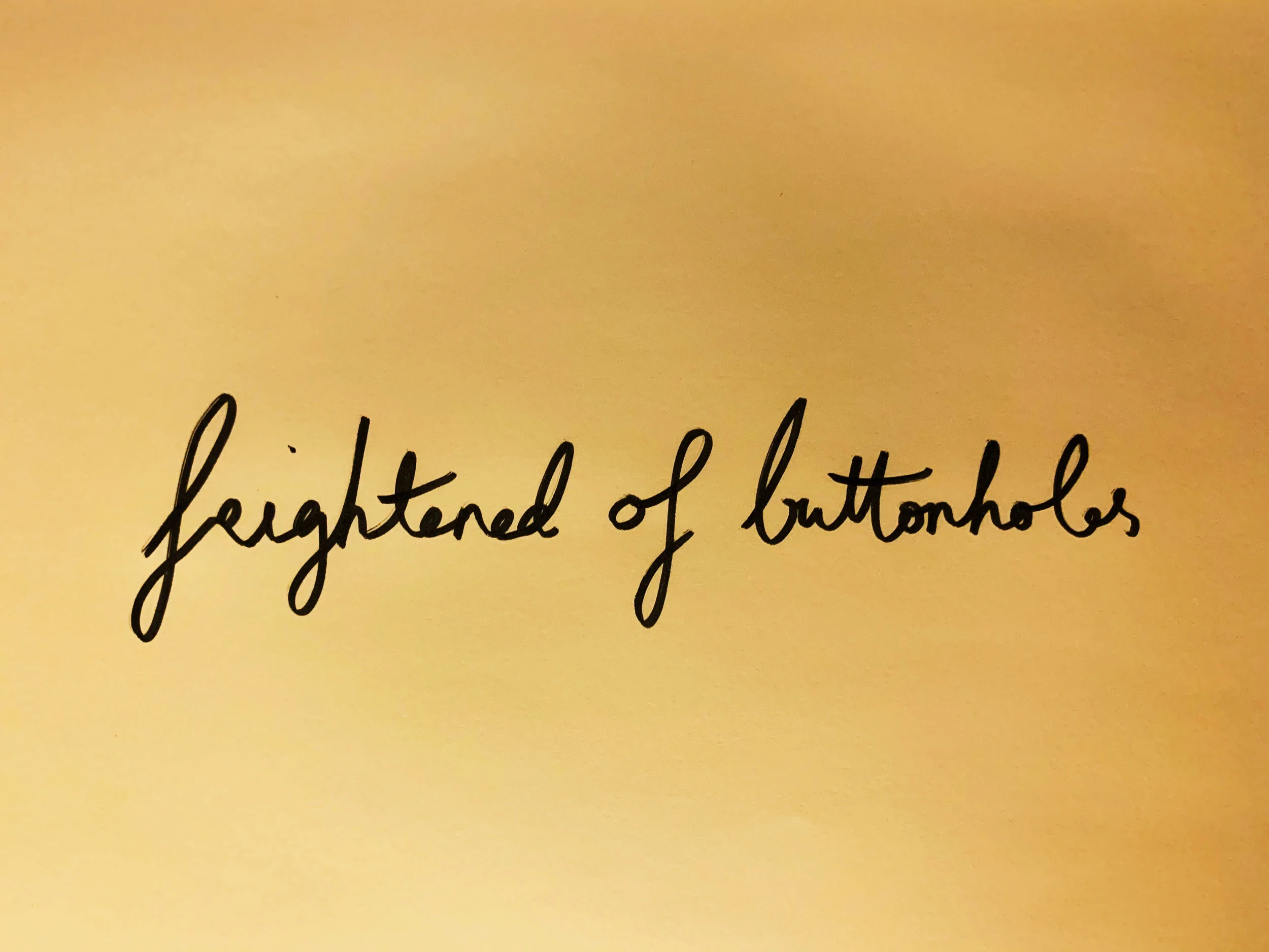 Frightened of buttonholes. Drawing Luke Hockley.
