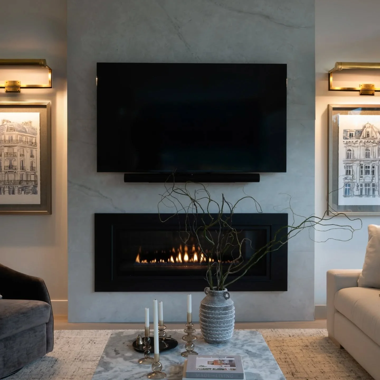 A fireplace moment that changes everything ✨
This living room renovation was all about creating a refined focal point&mdash;clean lines, layered neutrals, warm brass accents, and a newly refaced fireplace that anchors the entire space. Cozy yet eleva