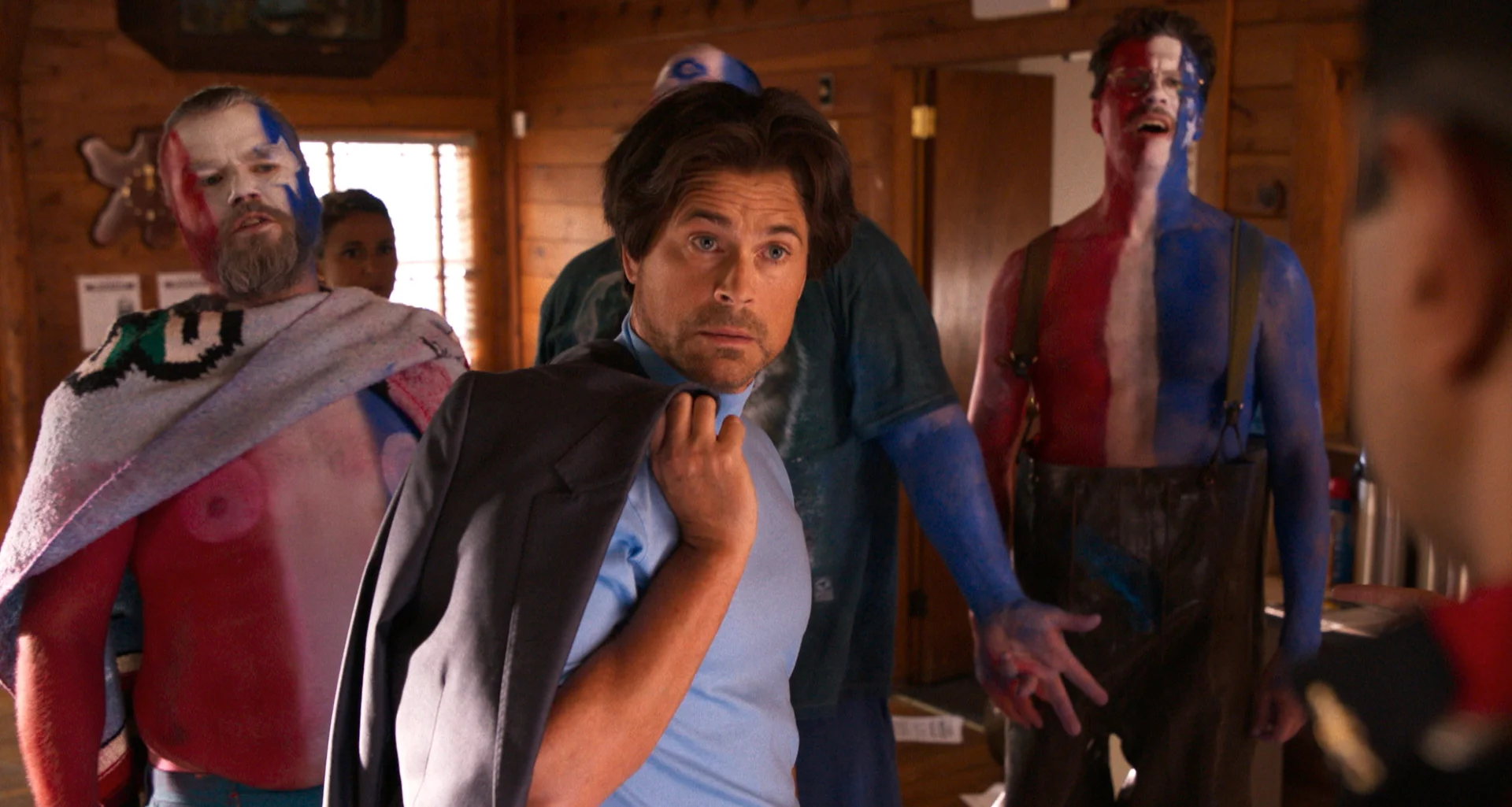 (From L-R): Tyler Labine as "Mountie Bellefuille," Rob Lowe as "Guy LeFranc" and Hayes MacArthur as "Mountie Podien" in the film SUPER TROOPERS 2. Photo courtesy of Fox Searchlight Pictures. © 2018 Twentieth Century Fox Film Corporation All Rights Reserved