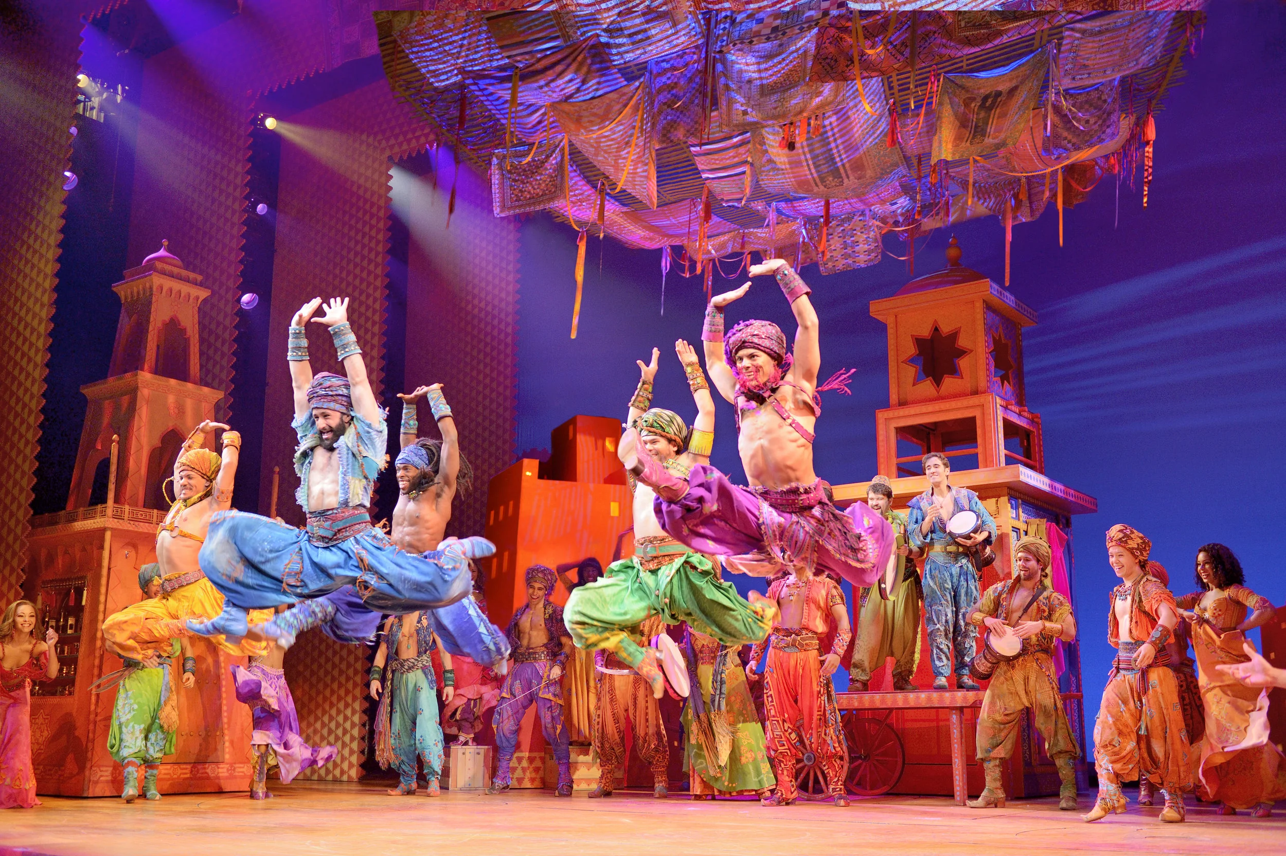 Disney Theatrical Productions under the direction of Thomas Schumacher presents Aladdin, the new musical, music by Alan Menken, lyrrics by Howard Ashman and Tim Rice, book and additional lyrics by Chad Beguelin at the Ed Mirvish Theatre in Toronto, Canada, starring: Adam Jacobs (Aladdin), James Monroe Iglehart (Genie), Courtney Reed (Jasmine), Brian Gonzales (Babkak), Brandon O'Neill (Kassim), Jonathan Schwartz (Omar), Clifton Davis (Sultan), Don Darryl Rivera (Iago), Merwin Foard (standby Jafar/Sultan), Michael James Scott (standby Genie/Babkak) and Jonathan Freeman (Jafar) directed and choreographed by Casey Nicholaw
