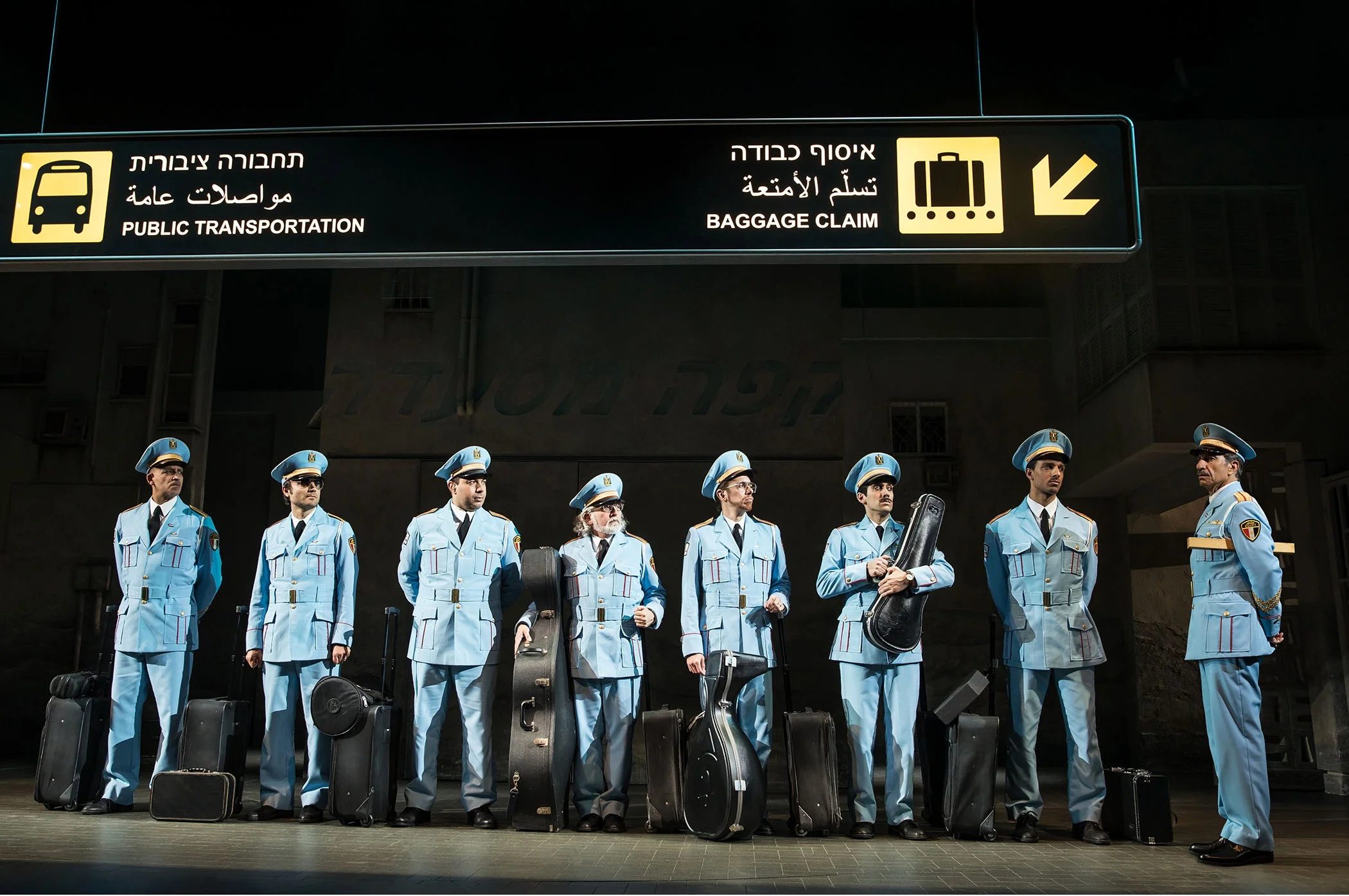 The Company of THE BAND'S VISIT, photo by Evan Zimmerman for MurphyMade