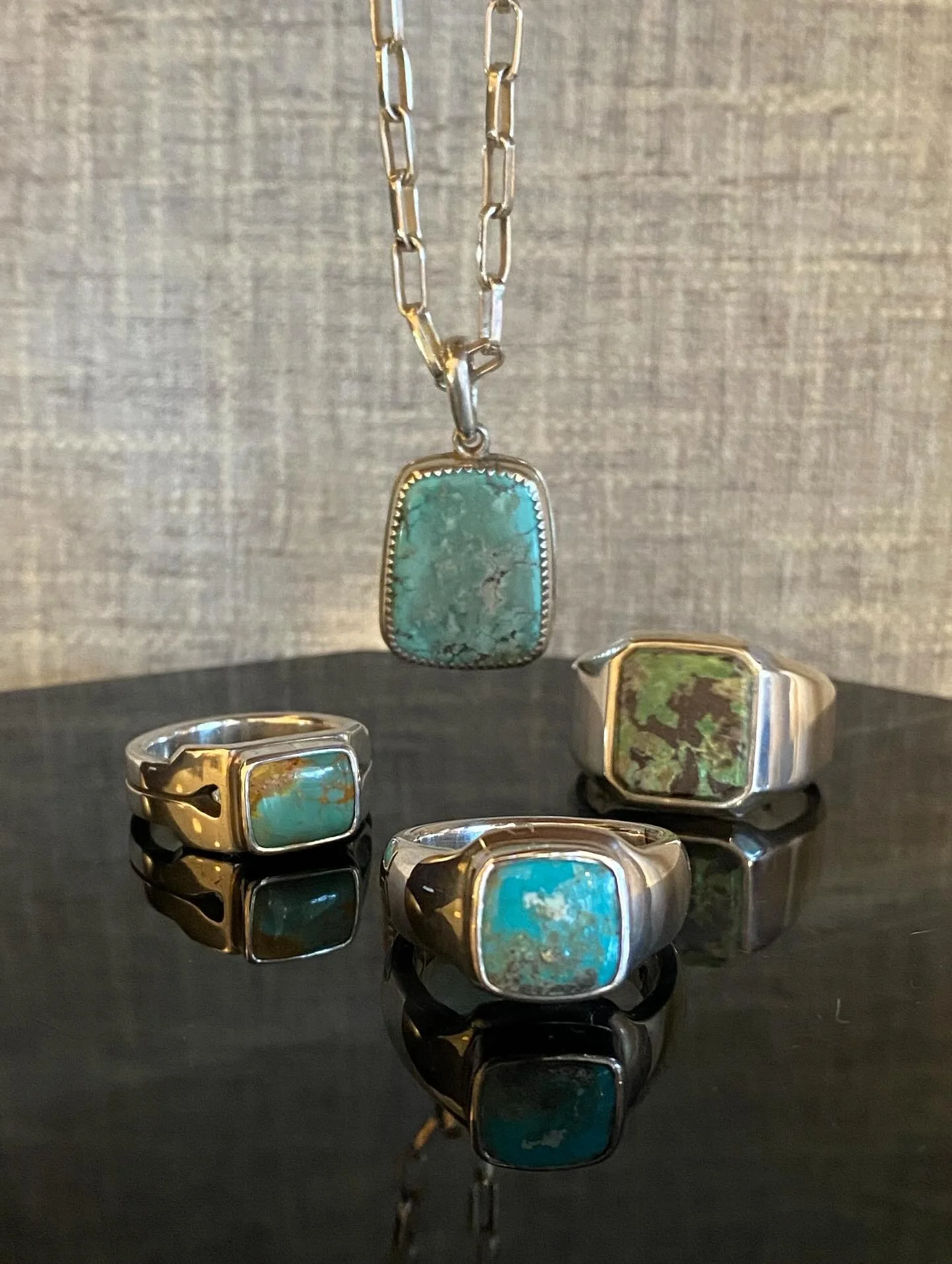 Luscious Drops from Sebastian Cilento&hellip; Handmade in Oz, of Stunning Nevada Lander Turquoise &amp; Sterling Silver &hellip; in store &amp; online #SouthWestTrader #SebastianCilento #TurquoiseSignet #AustralianMade #AmericanTurquoise #ForeverPiec
