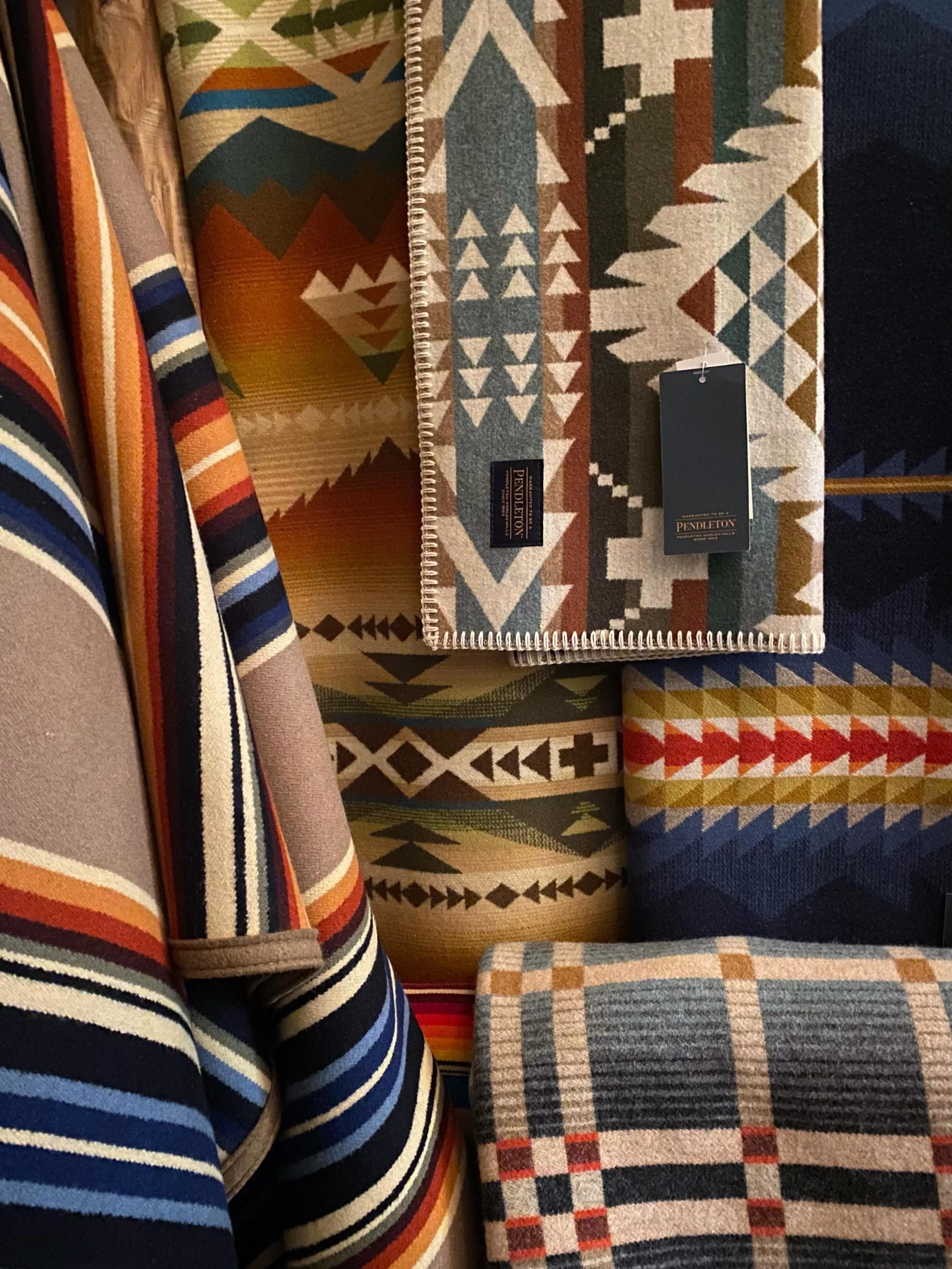 A few of the beautiful Pendleton Blankets in store now ~ for a lifetime of joy ~ 💛 Grey Horse, Solstice Canyon, Nehalem, Cascadia, Slide Mountain 💛 InStore &amp; Online Monday - Saturday, 10:30-4:30 ~ 9332-2311 ~ 💛