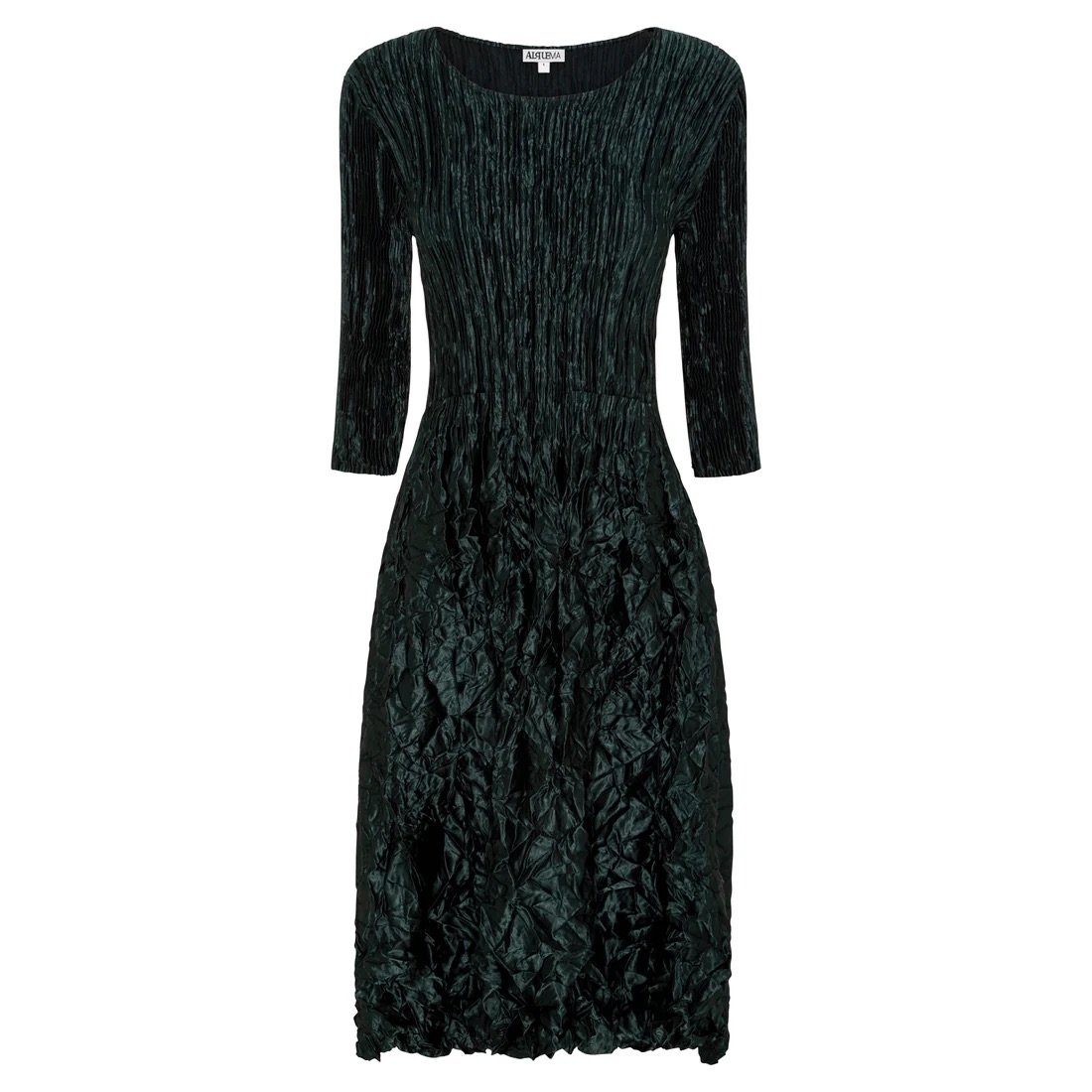 3:4 sleeve pocket dress metallic forest.jpeg