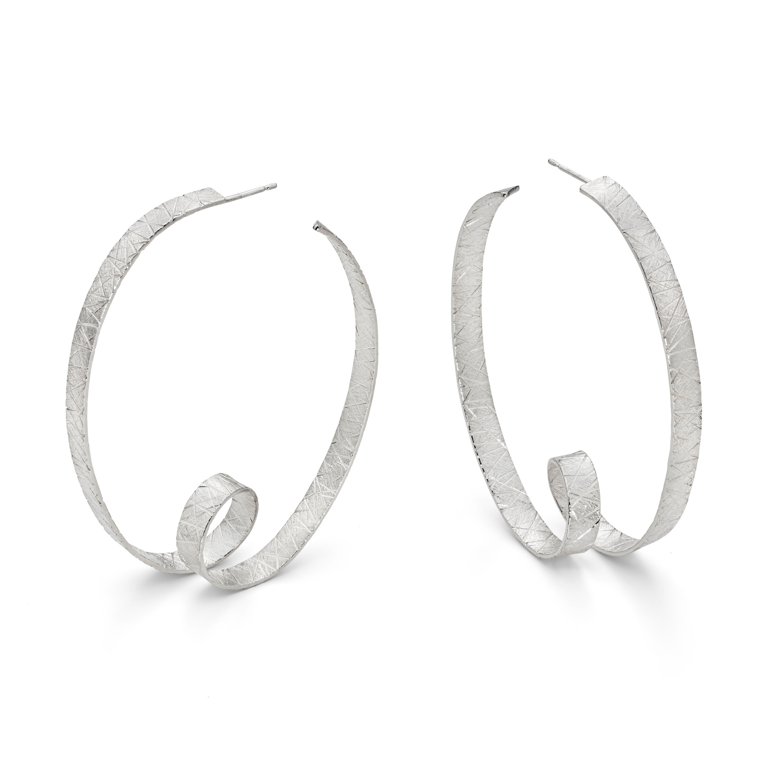 Jodie Hook - Silver Ribbon Oval Hoop Earring - Faceted.jpg