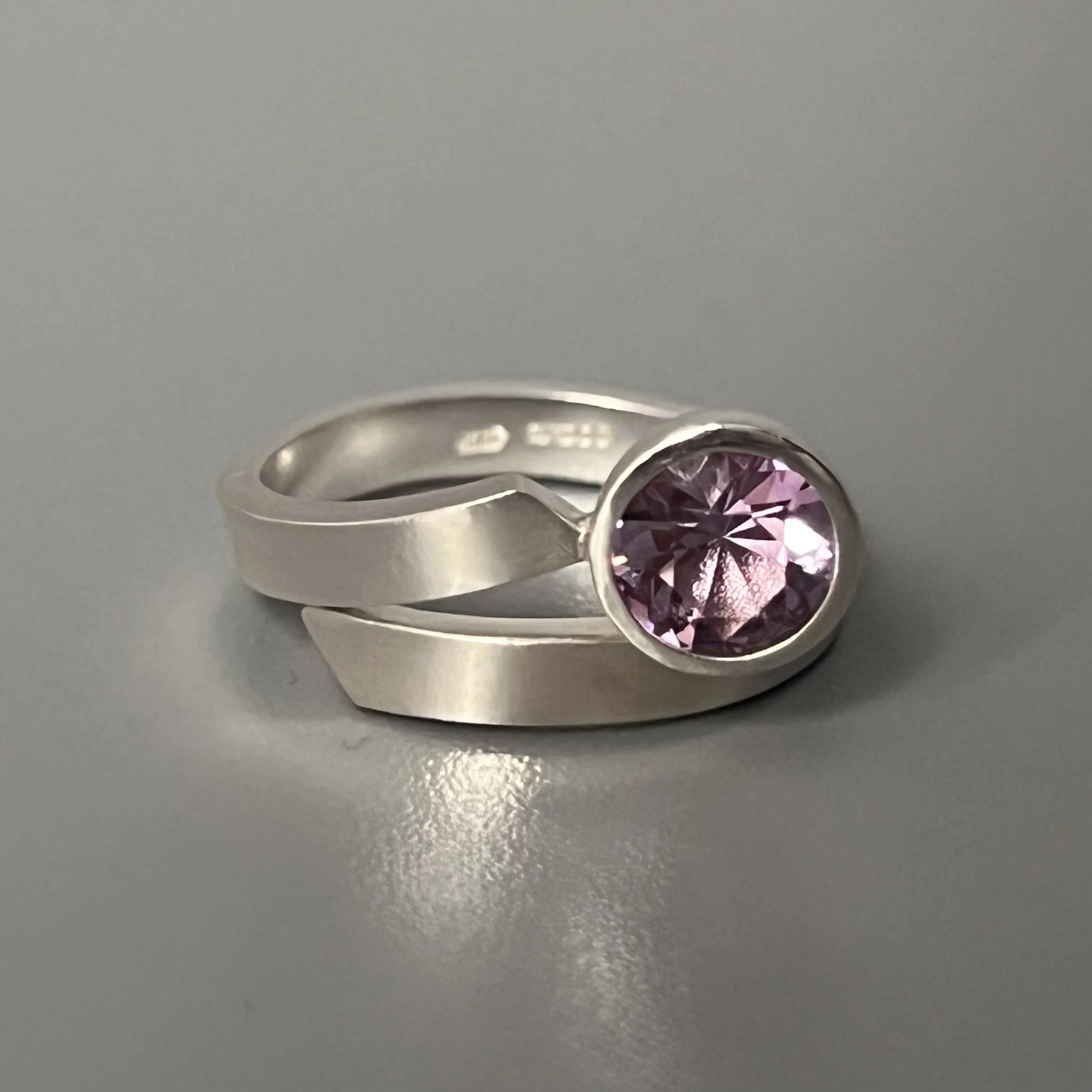 Lavender Amethyst Cup End Silver Ring