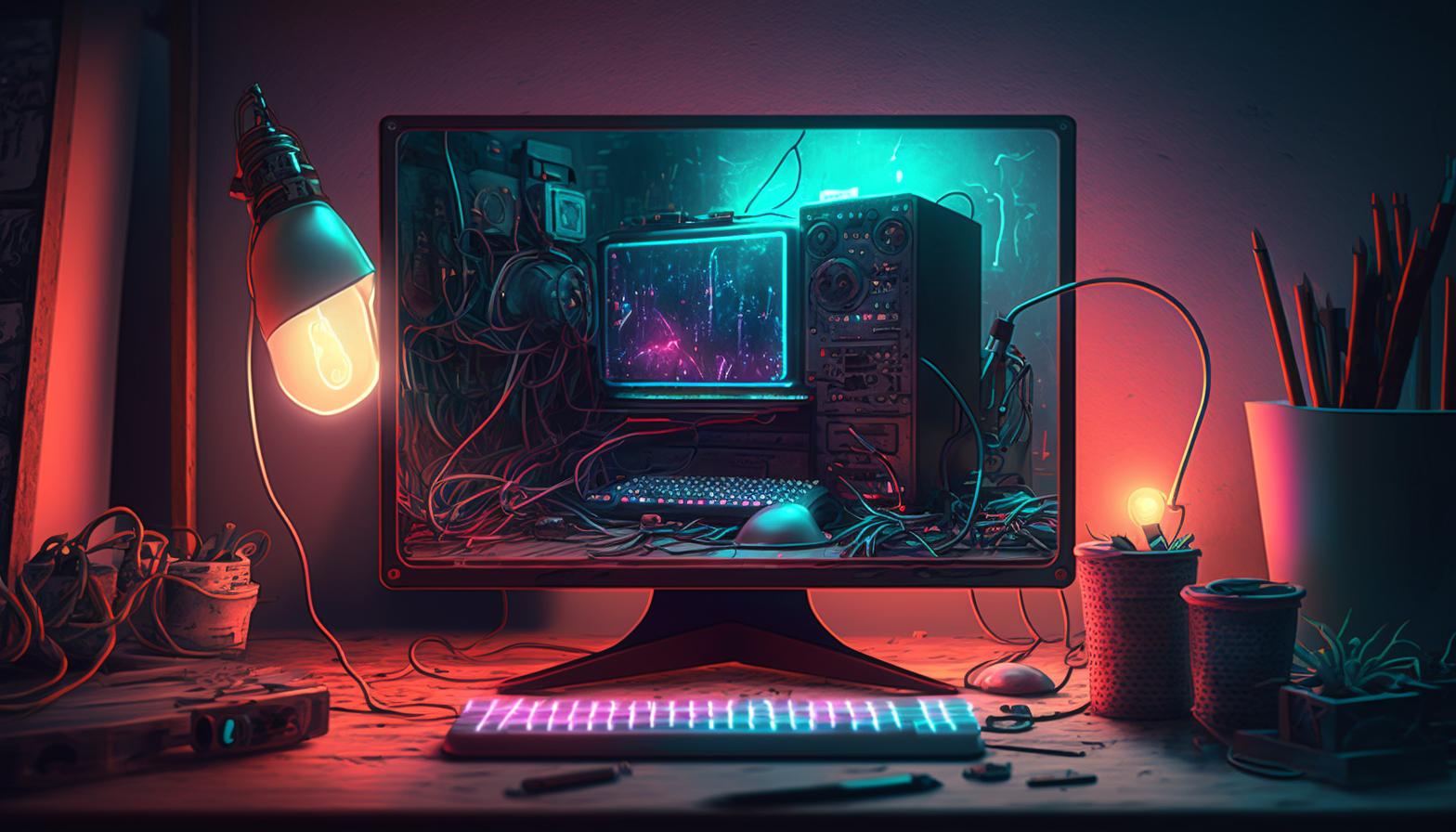 fatcriminal_monitor_on_messy_desk_with_neon_lights_0fb8b848-2b20-45df-bfee-0f1788d6778d.png
