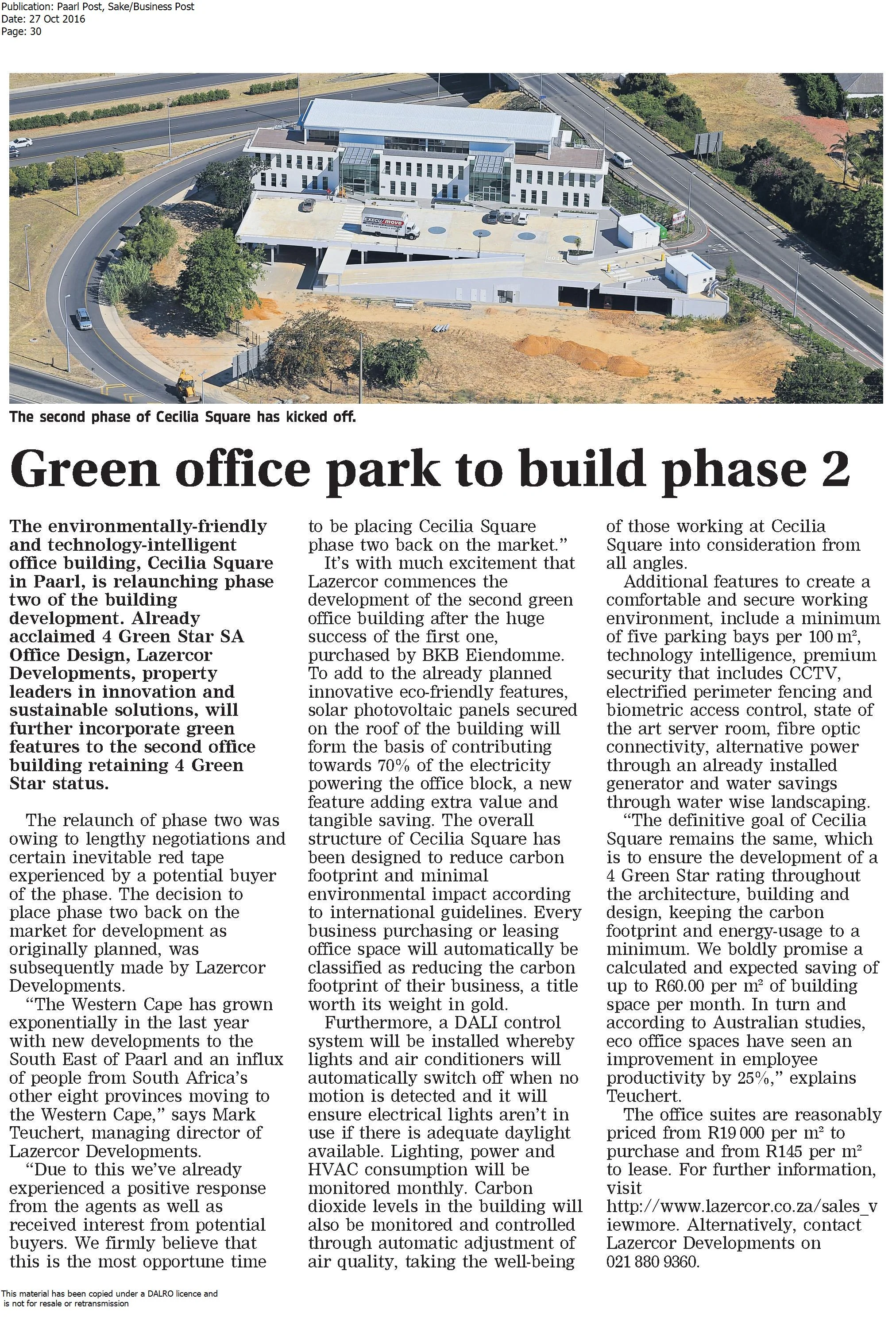 Paarl Post, Sake Business Post_Green office park to build phase 2_21 Oct 2016.jpg