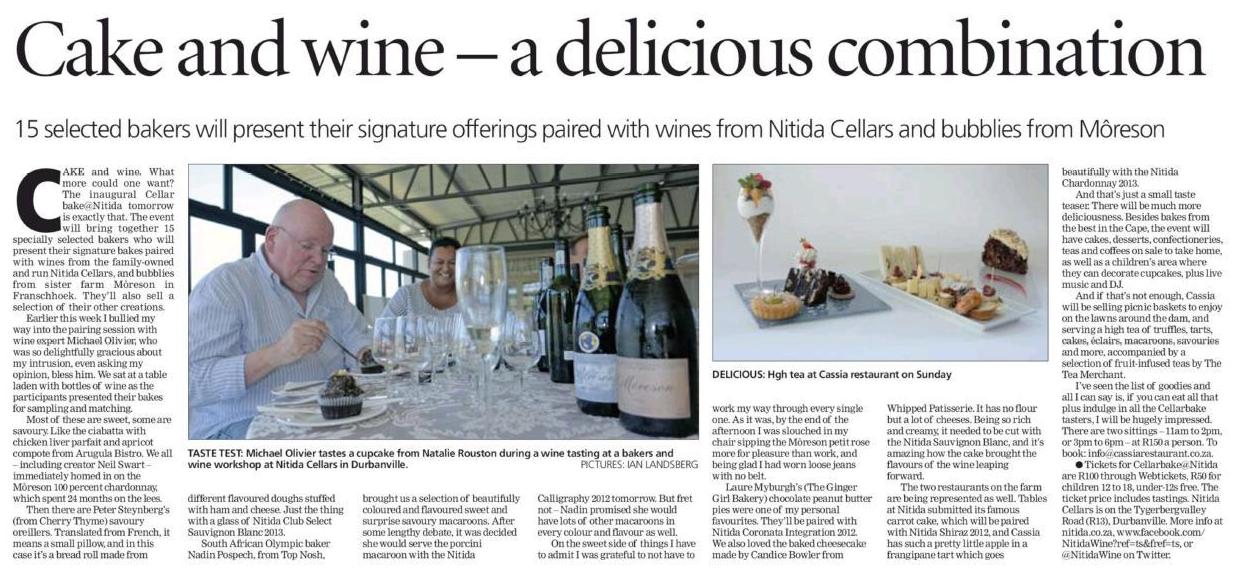 Weekend Argus - Saturday Edition_Cake and Wine - a delicious combination_22 March 2014.jpg