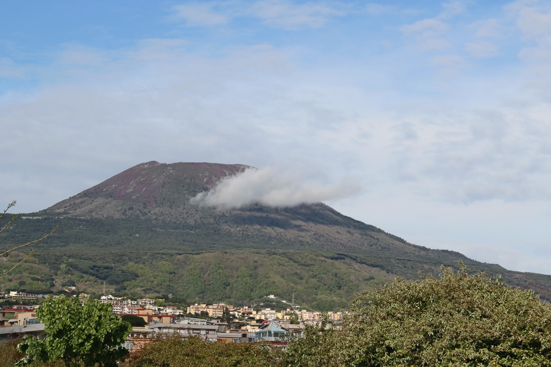 Mount Vesuvius casually chilling in the backdrop of my hostel