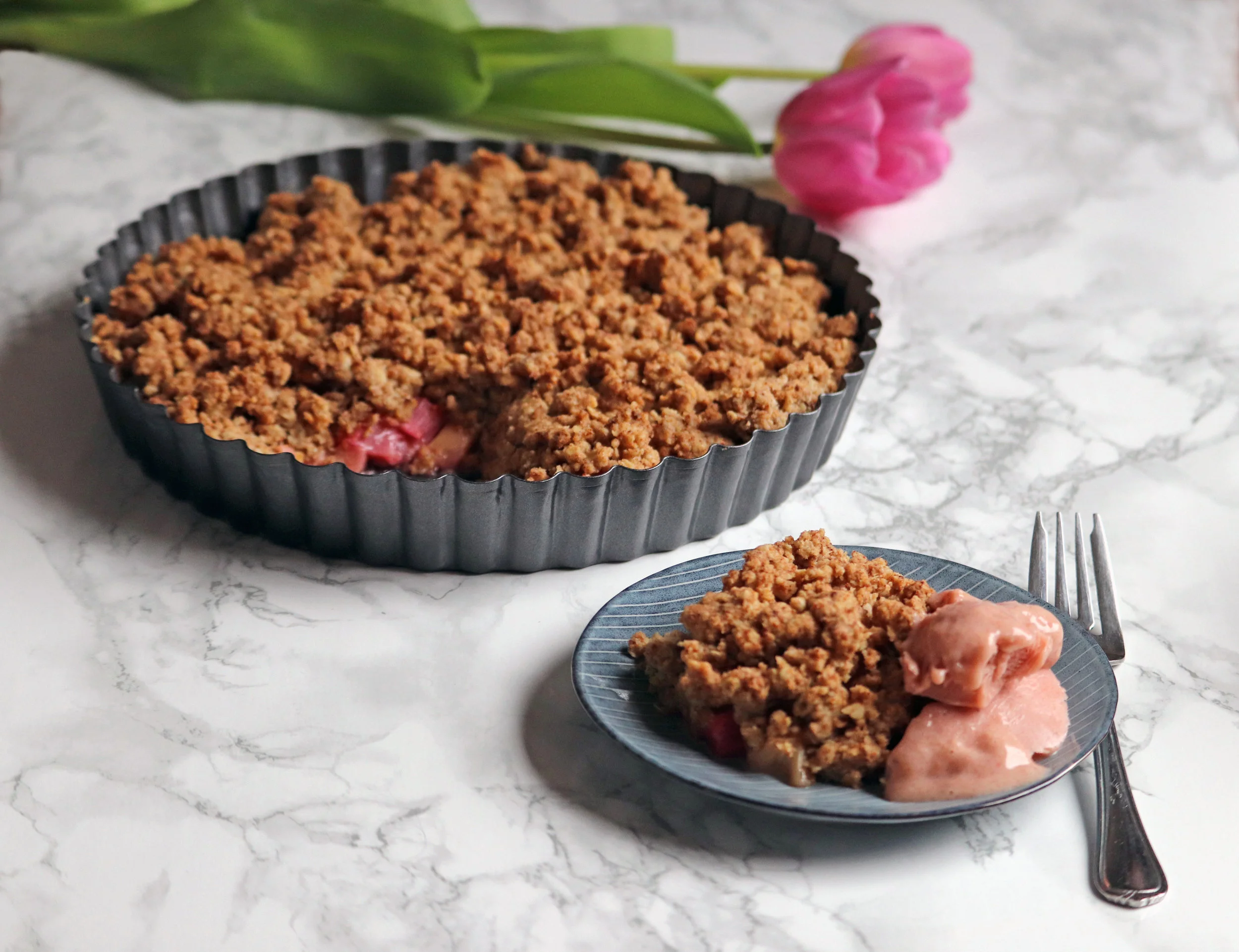 Rhubarb Crumble with Banana Ice Cream - Recipe Here