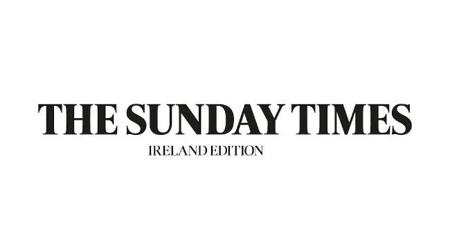 Front page of The Sunday Times Ireland Edition newspaper with black text on a white background.
