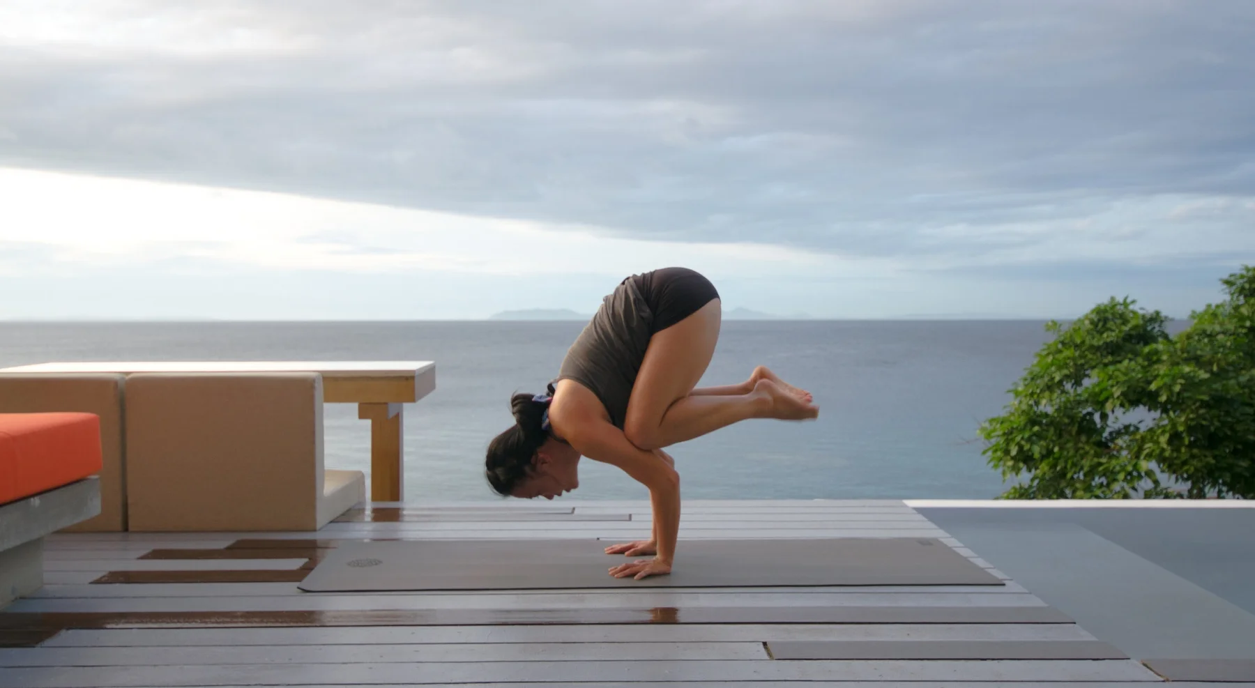 Yoga on the deck with uninterrupted view of the ocean