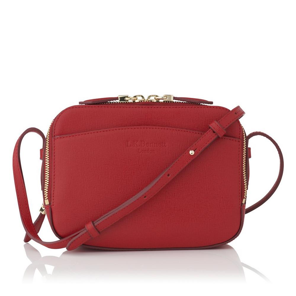 L.K. BENNETT MARIEL RED SAFFIANO LEATHER SHOULDER BAG