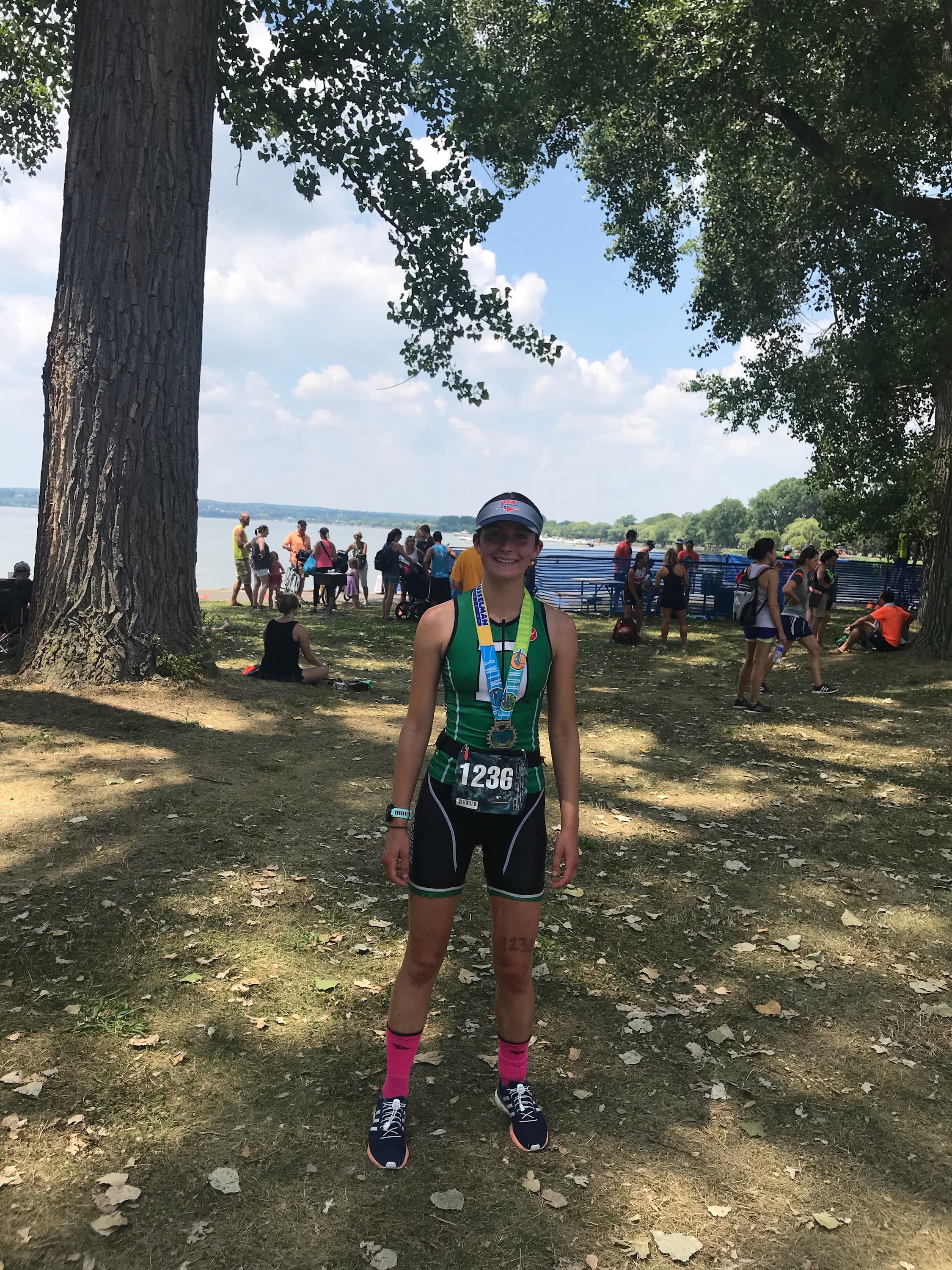 Katie, 4th overall women’s finisher, at the finish line of the 2018 Musselman Triathlon.