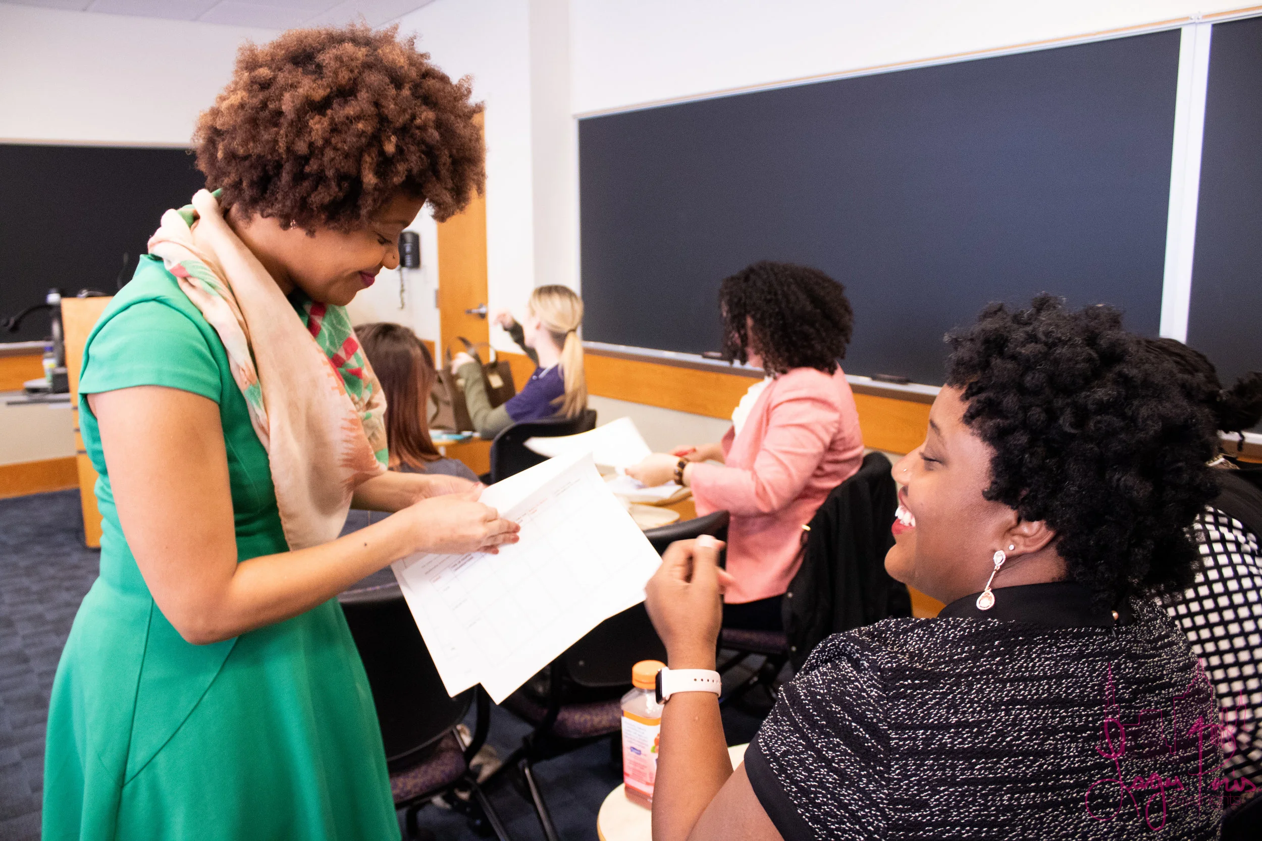 Handing out workshop materias